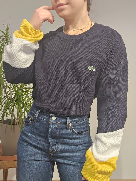 Pull en maille piquée marine détails colorés - XL