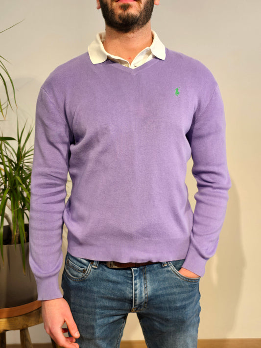 Pull col V en coton violet - S