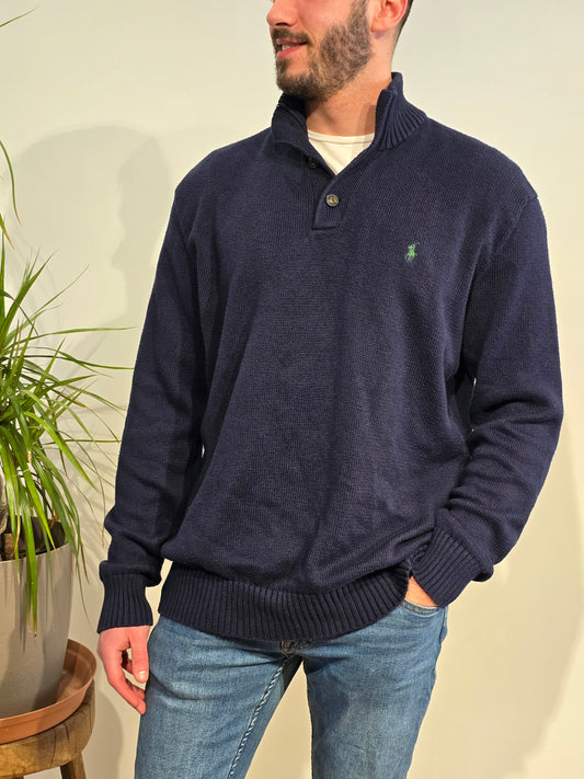 Pull col boutonné marine - XL