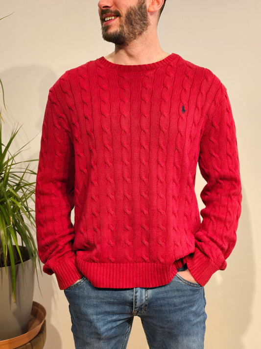 Pull col rond en maille torsadée rouge - XL/XXL