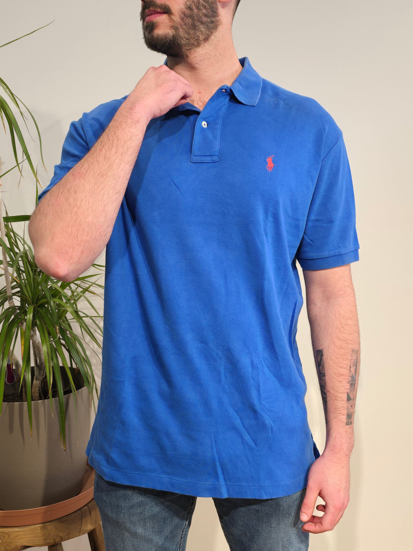 Polo en coton bleu électrique - L/40