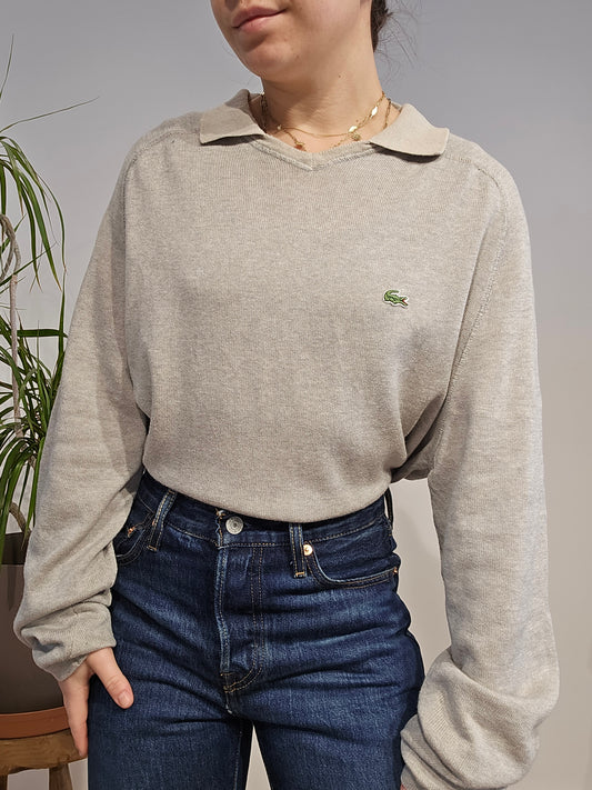 Pull gris col polo des années 80' - XXL