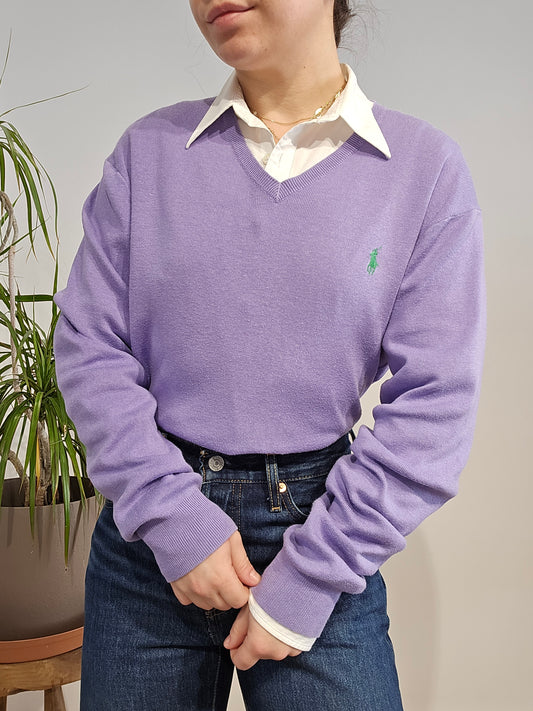 Pull col V en coton violet - S/M