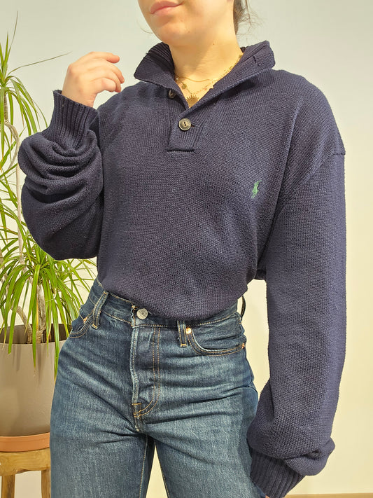 Pull col boutonné marine - XL