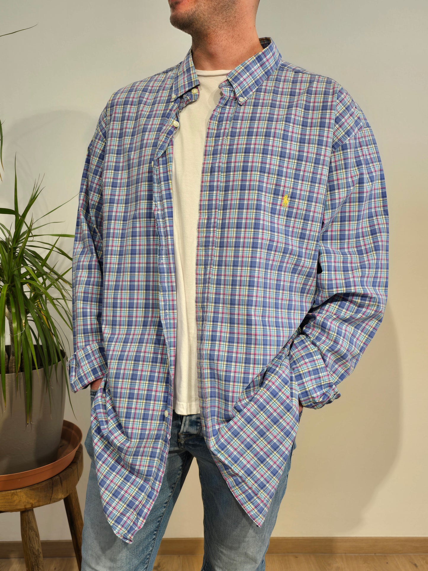 Chemise en coton à carreaux multicolore - 3XL
