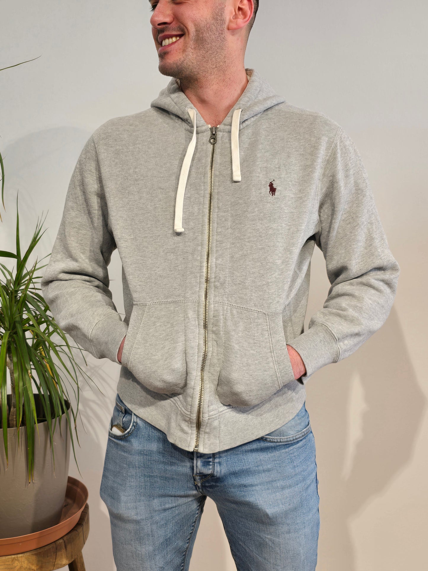 Sweat à capuche en coton gris - S