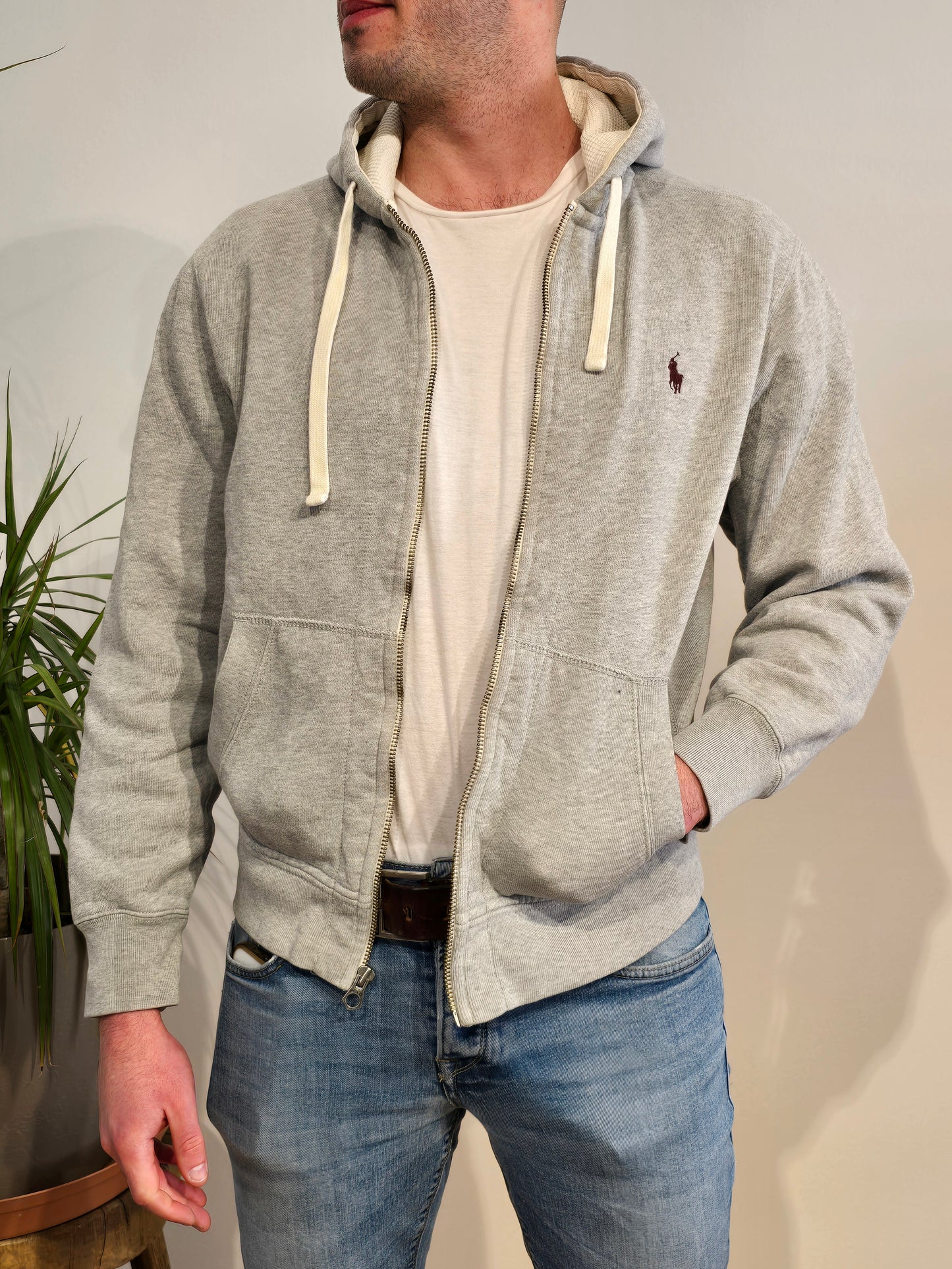 Sweat à capuche en coton gris - S