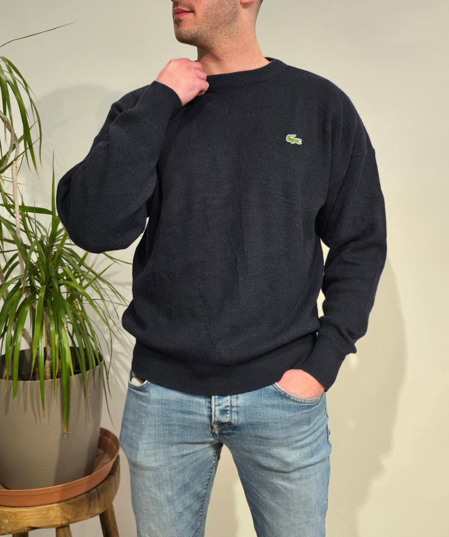 Pull col rond en maille marine des années 80' - M/L