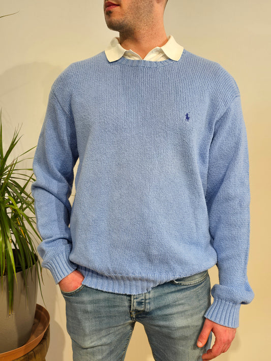 Pull col rond en maille bleu ciel - XXL