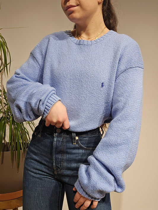 Pull col rond en maille bleu ciel - XXL