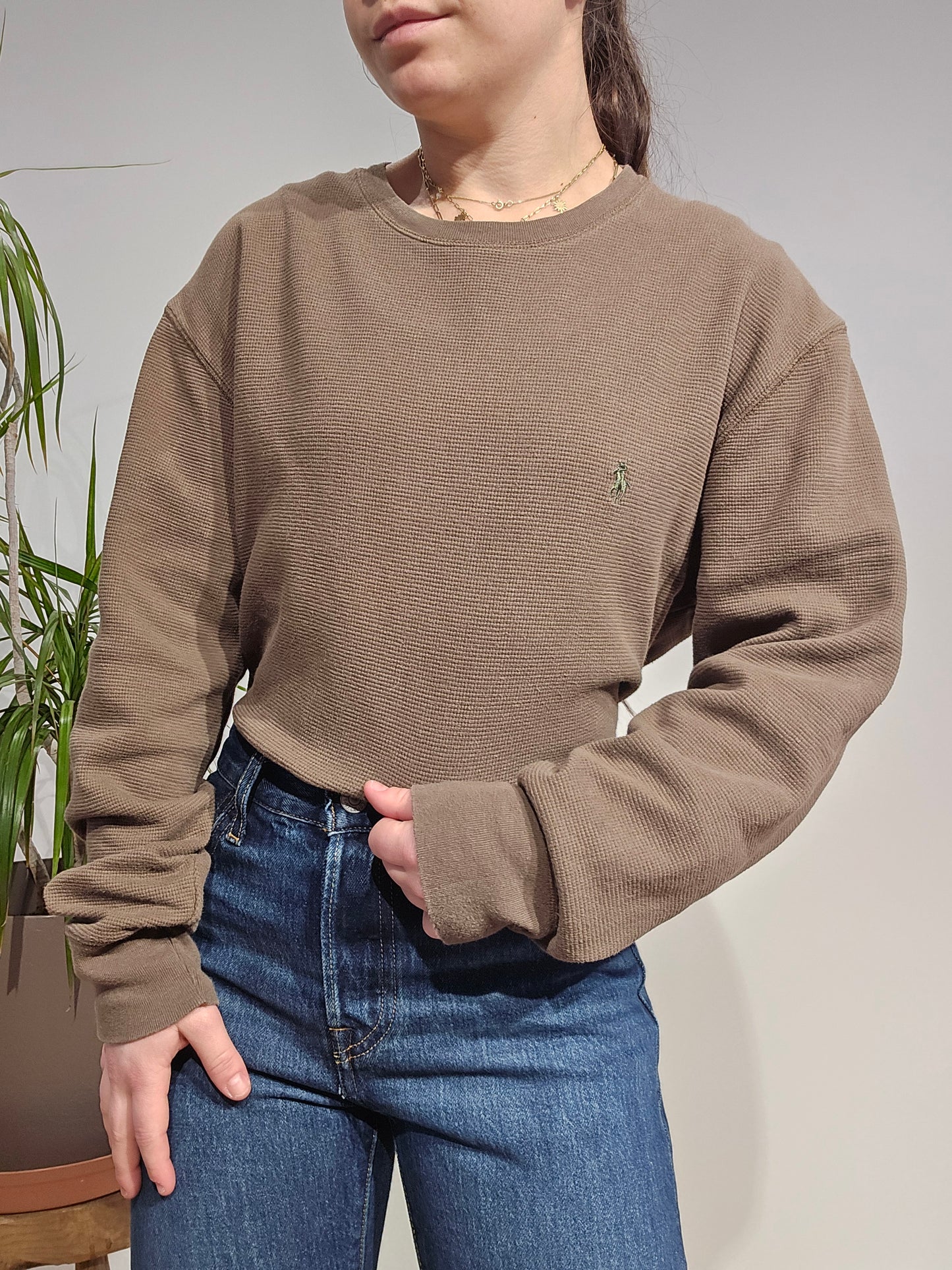 Pull en maille piquée marron - L