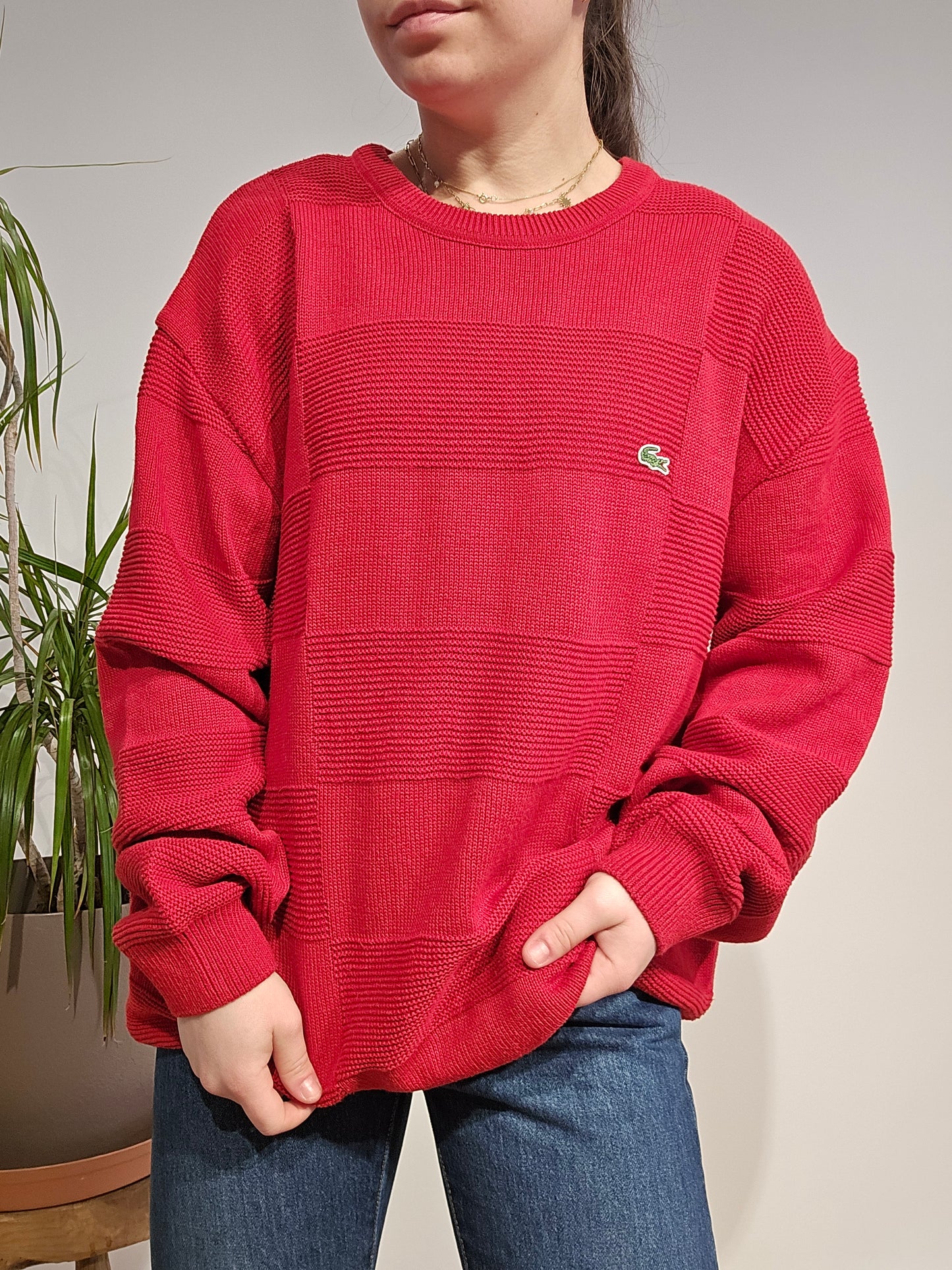 Pull col rond rouge des années 90' - XL