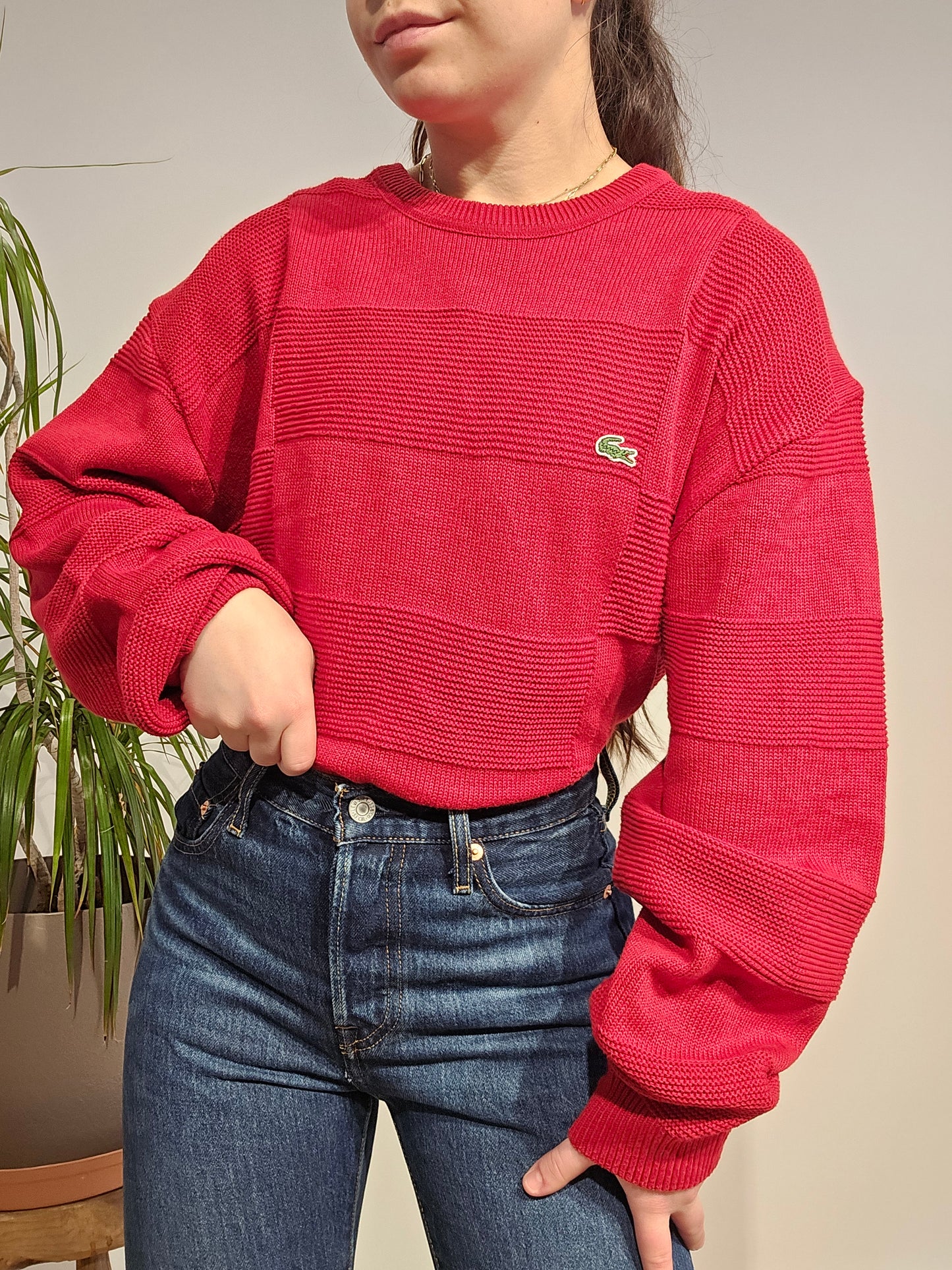 Pull col rond rouge des années 90' - XL