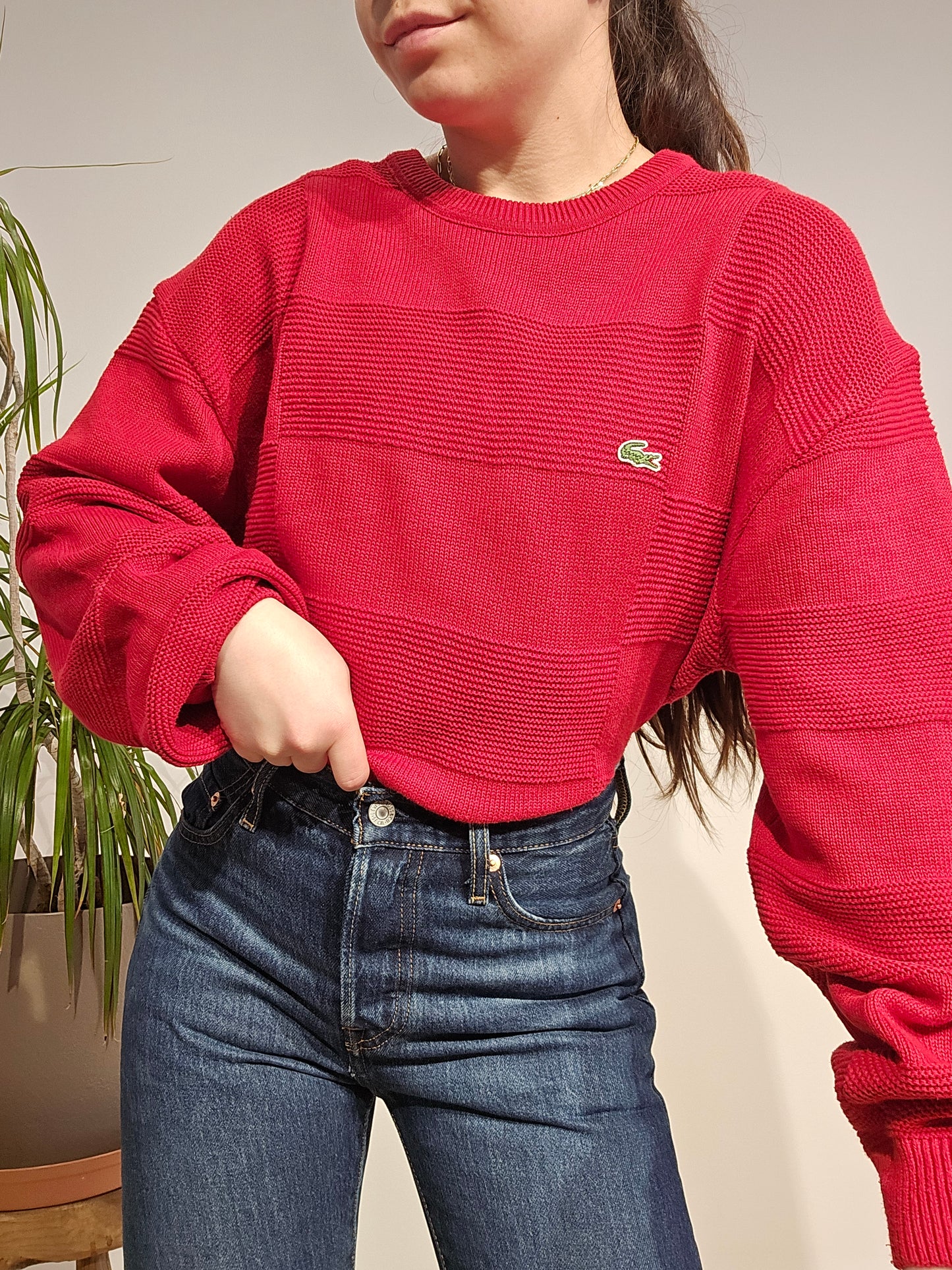 Pull col rond rouge des années 90' - XL
