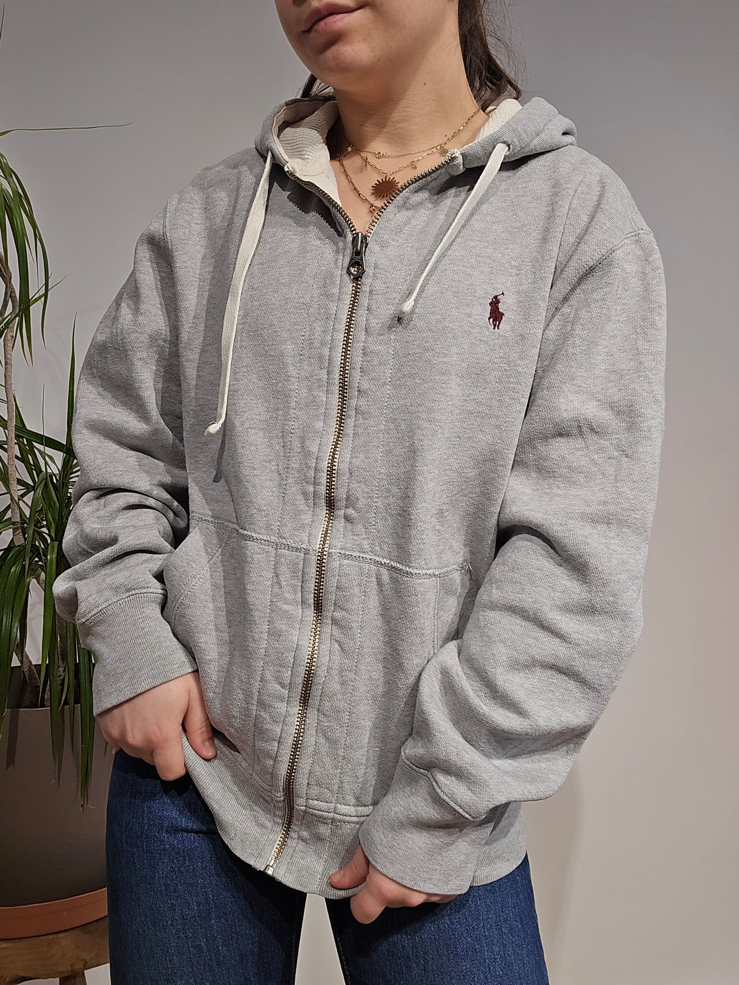 Sweat à capuche en coton gris - M