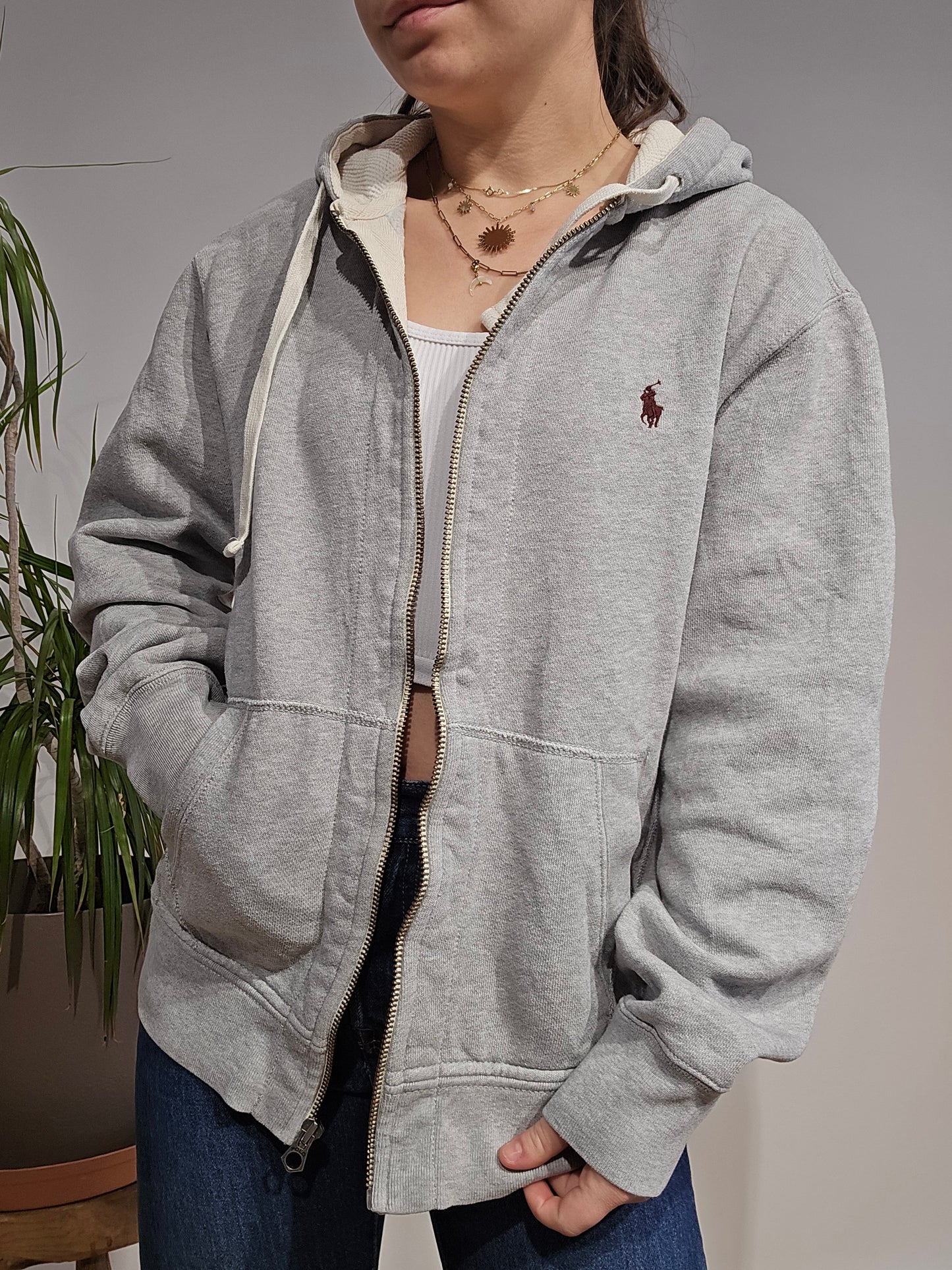Sweat à capuche en coton gris - M
