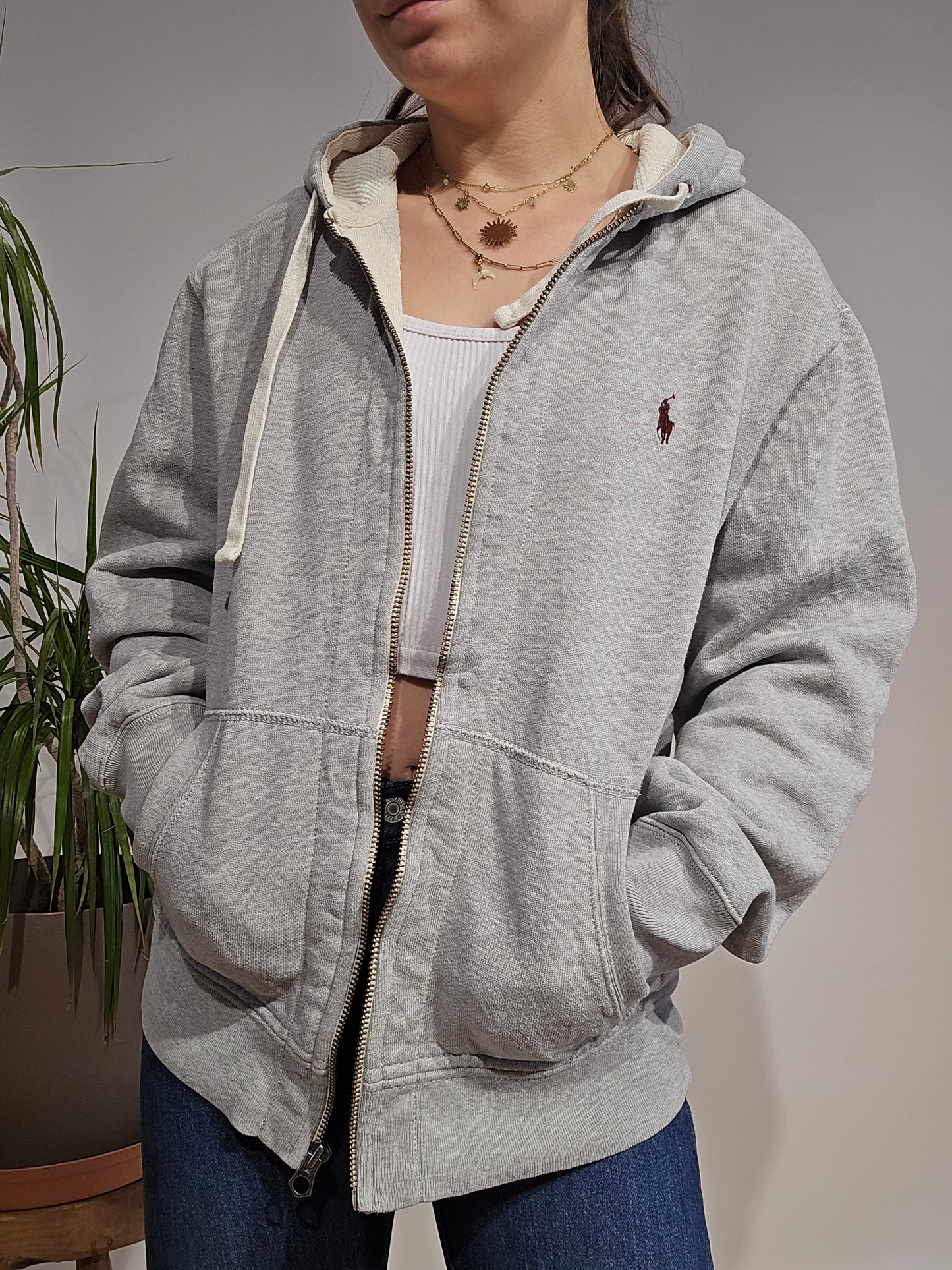 Sweat à capuche en coton gris - M