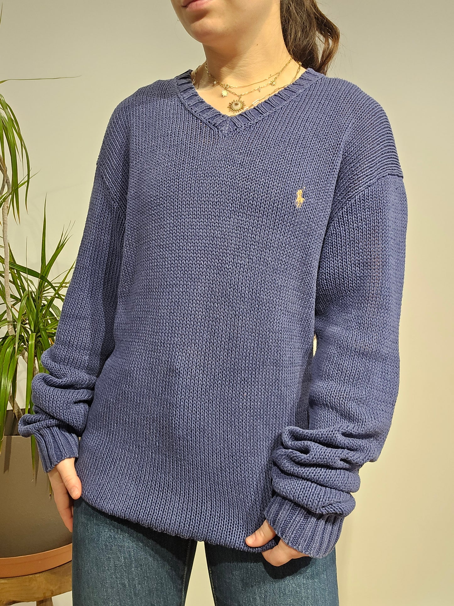 Pull col V en maille marine - L/XL
