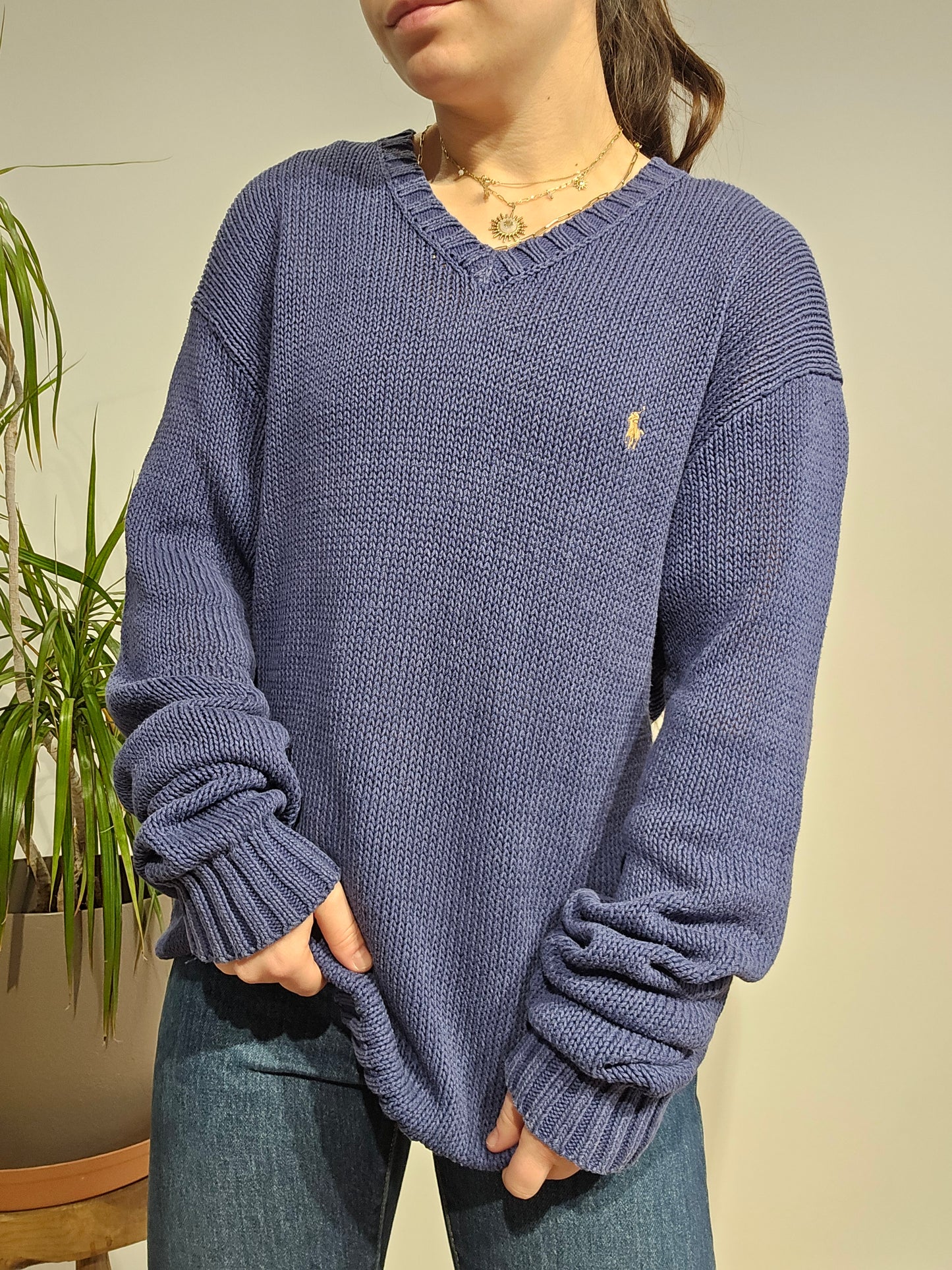 Pull col V en maille marine - L/XL