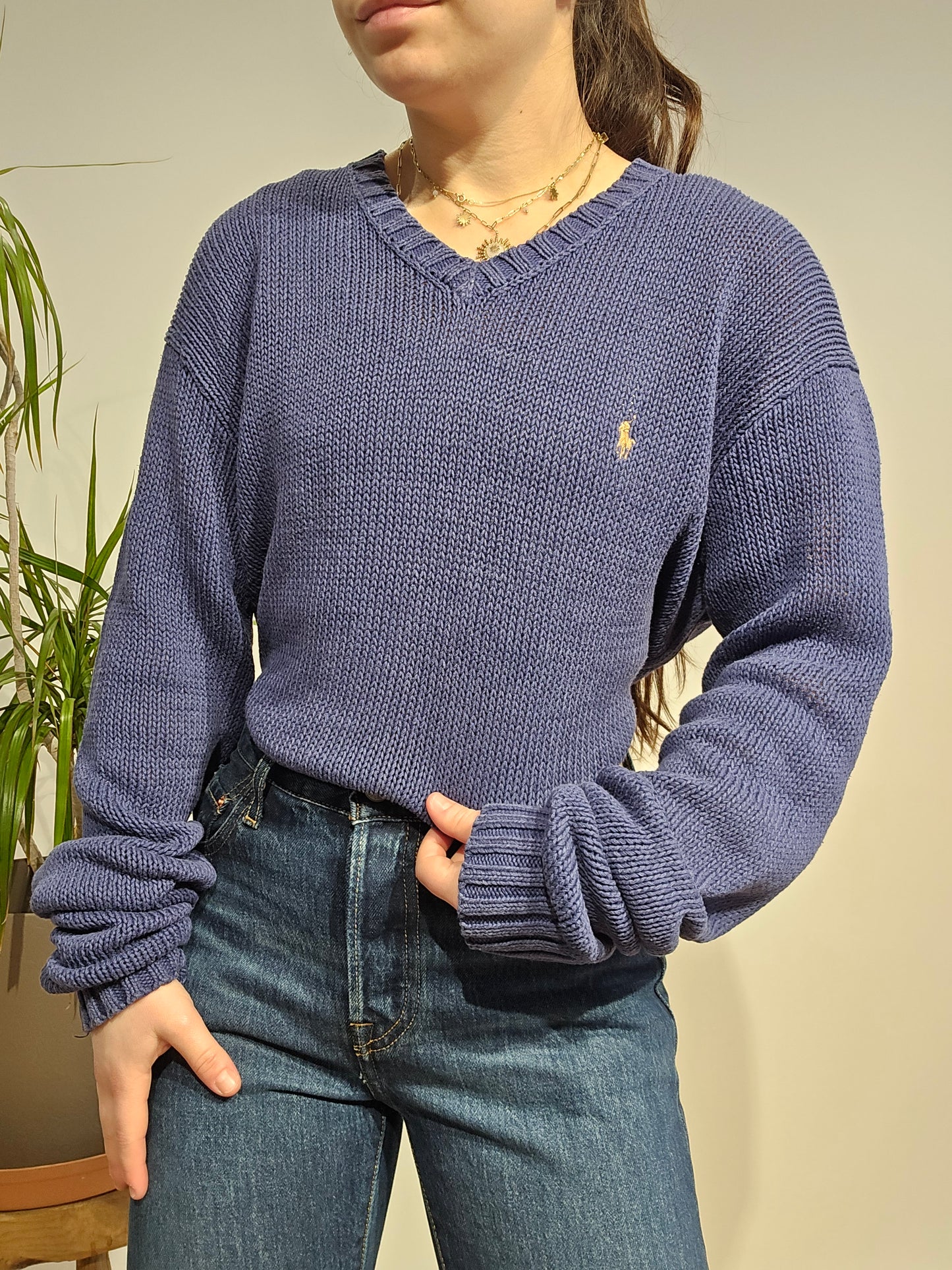 Pull col V en maille marine - L/XL