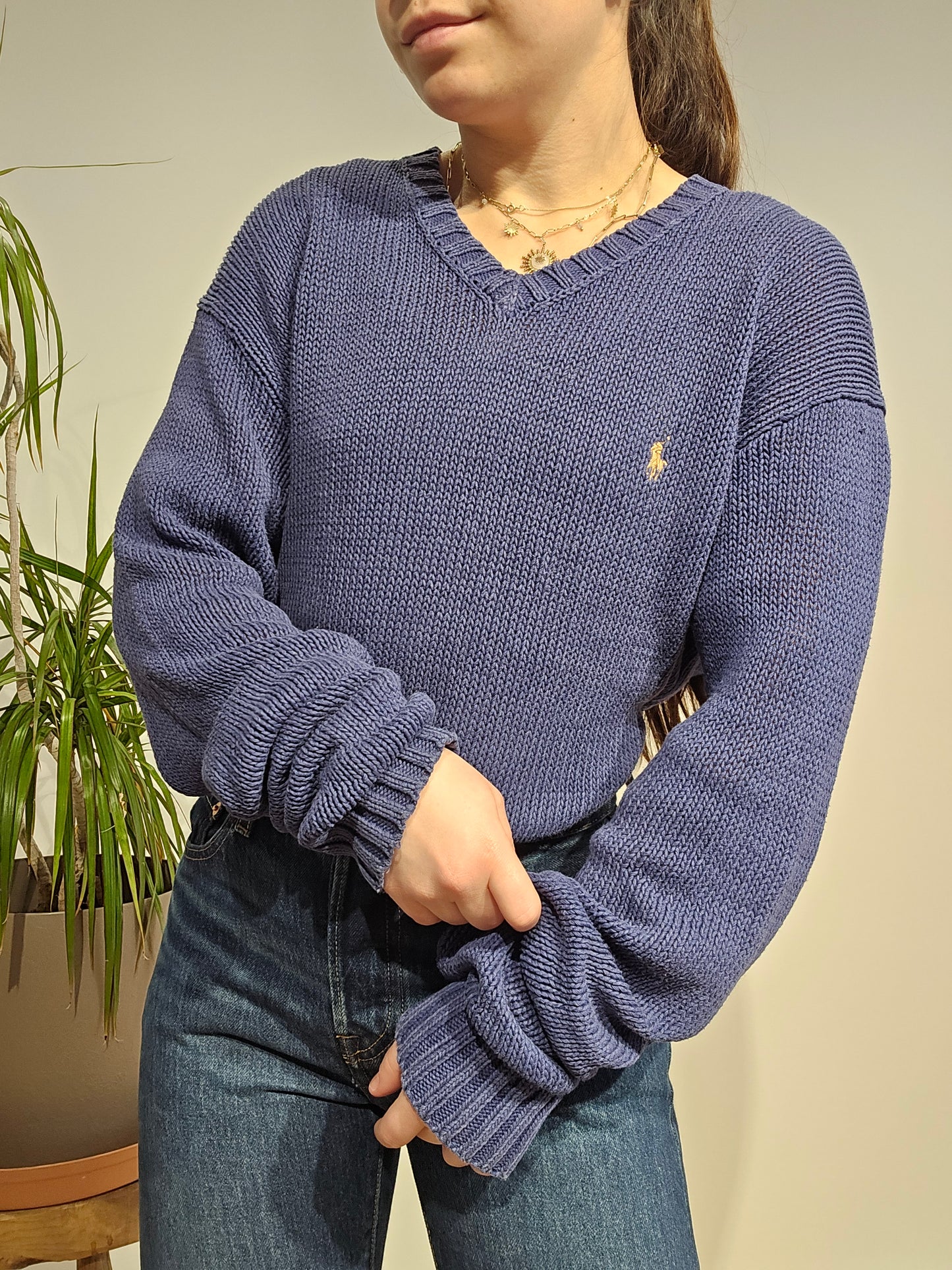 Pull col V en maille marine - L/XL