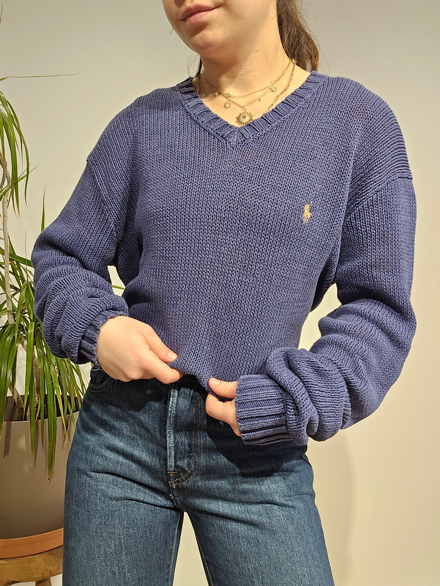 Pull col V en maille marine - L/XL