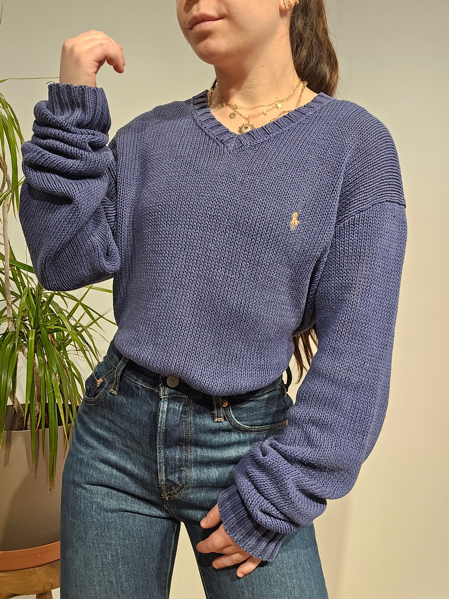 Pull col V en maille marine - L/XL