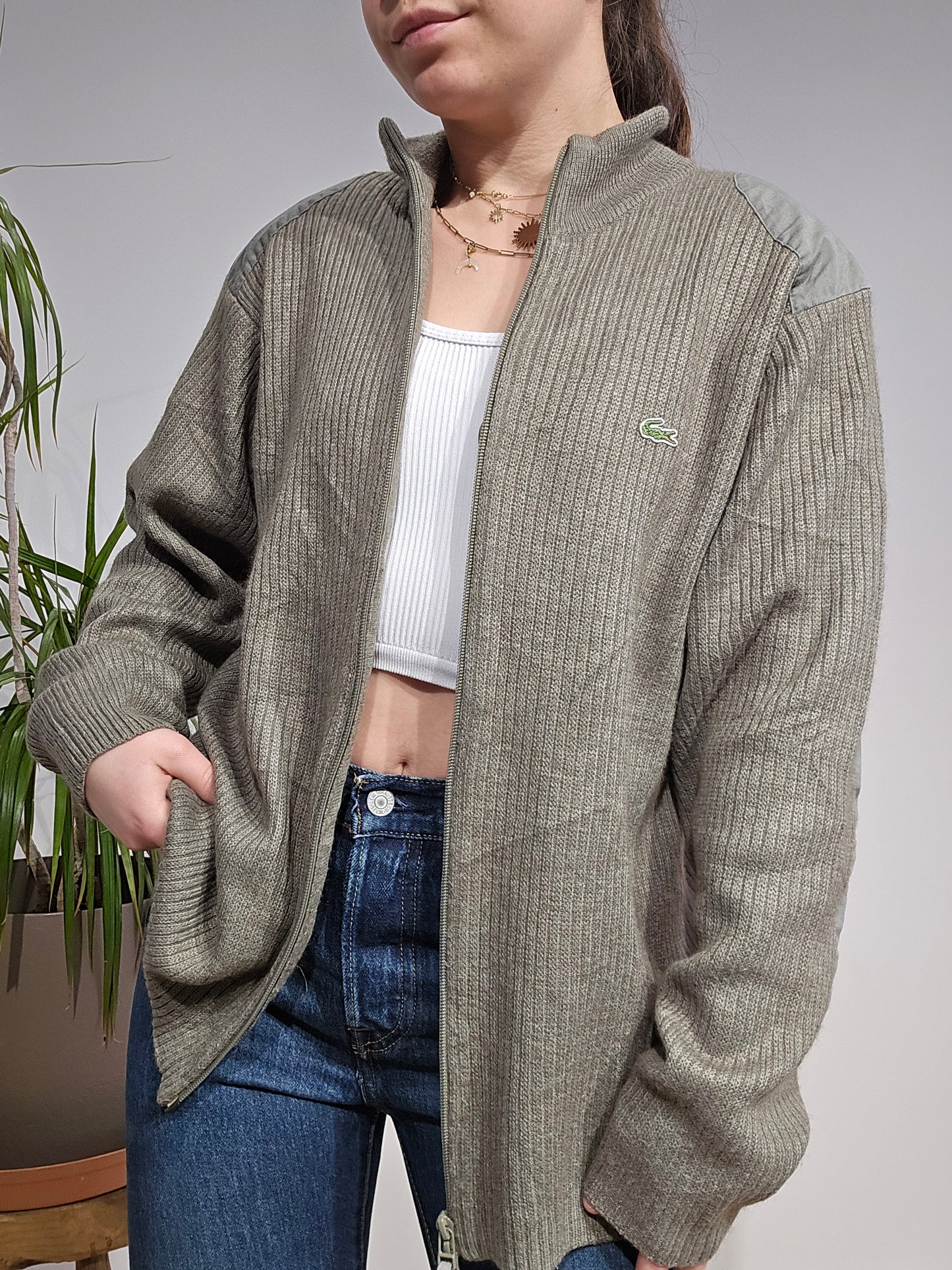 Veste en maille kaki des années 90' - M