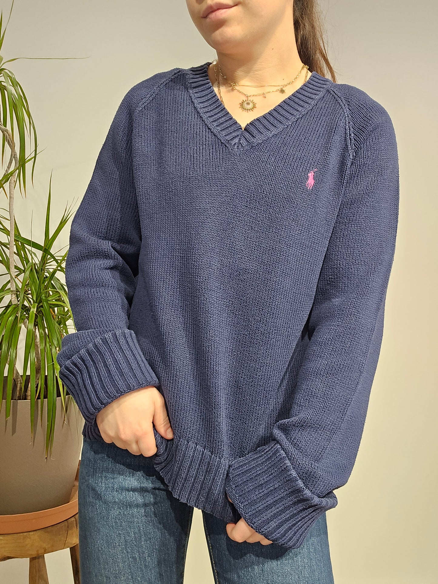 Pull col V marine - M