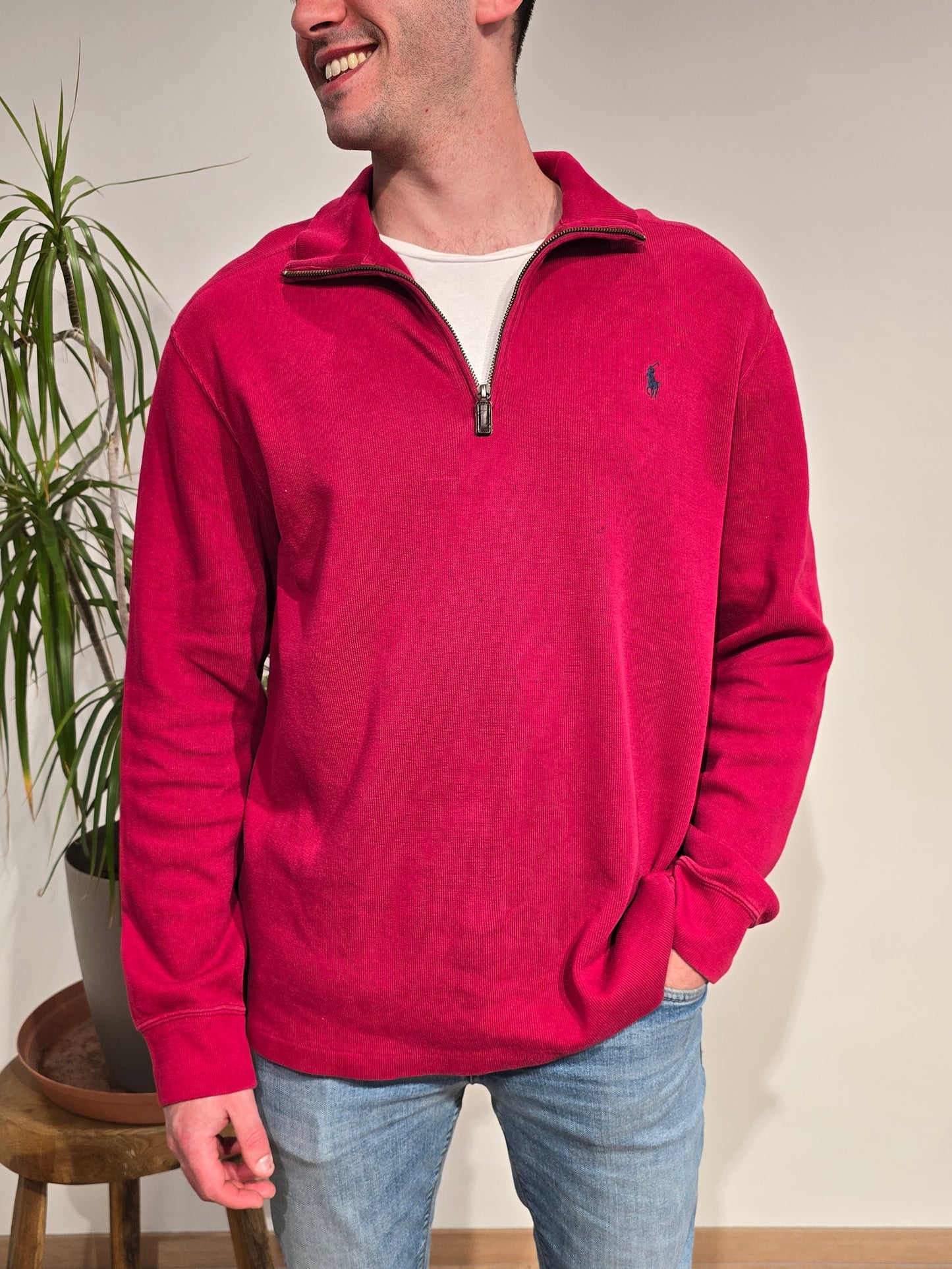 Pull camionneur en coton rouge - L