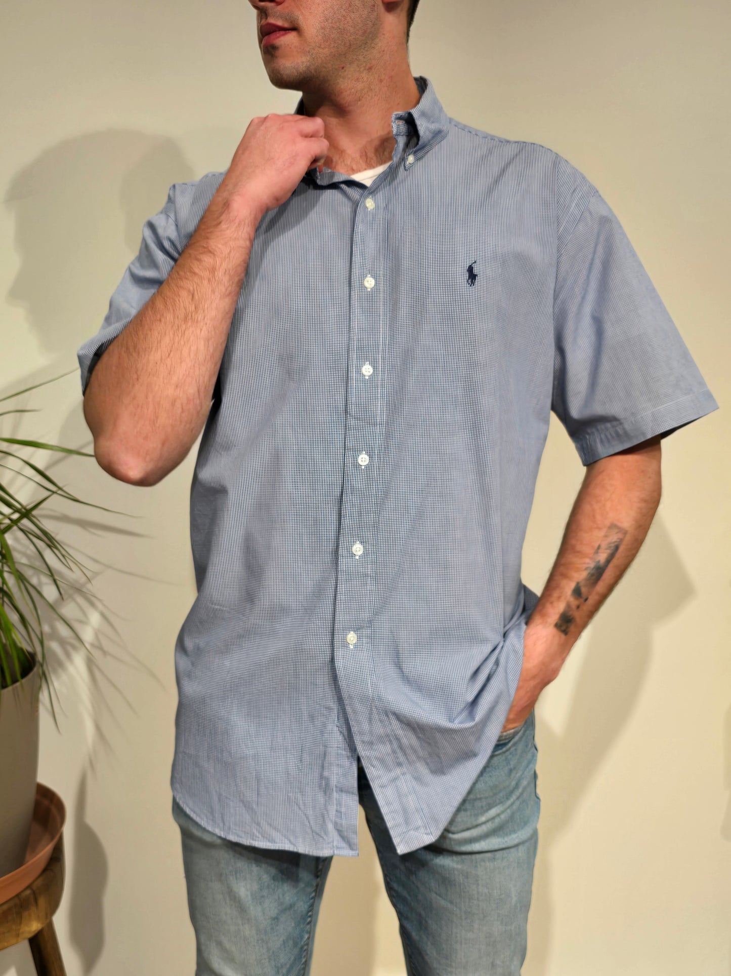 Chemise en coton à petit carreaux - L