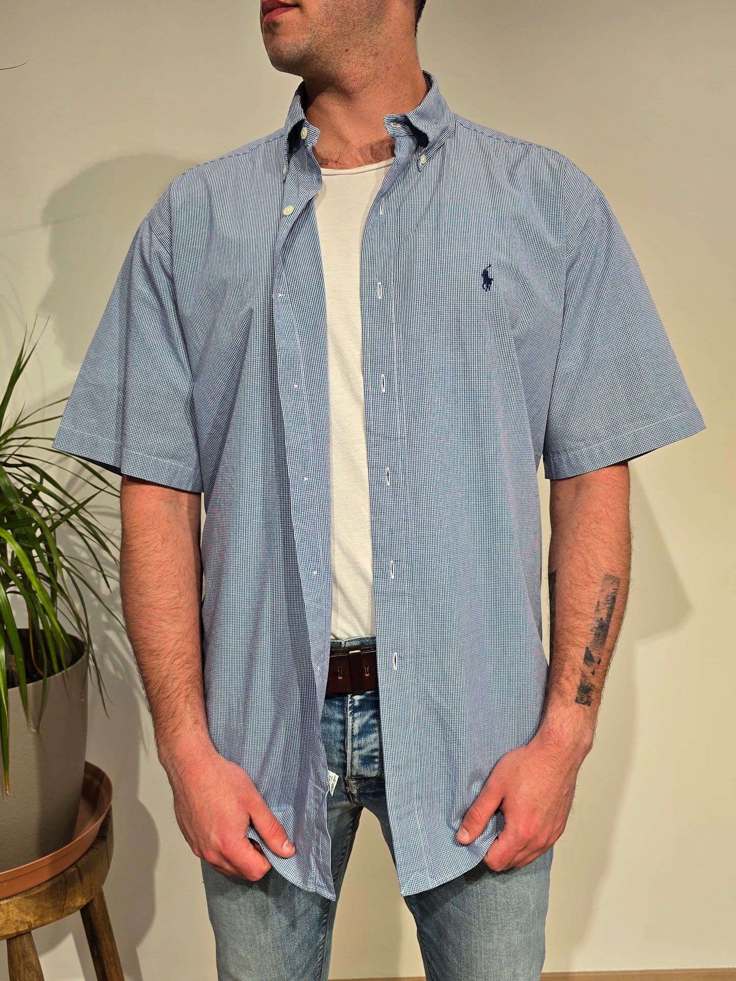 Chemise en coton à petit carreaux - L
