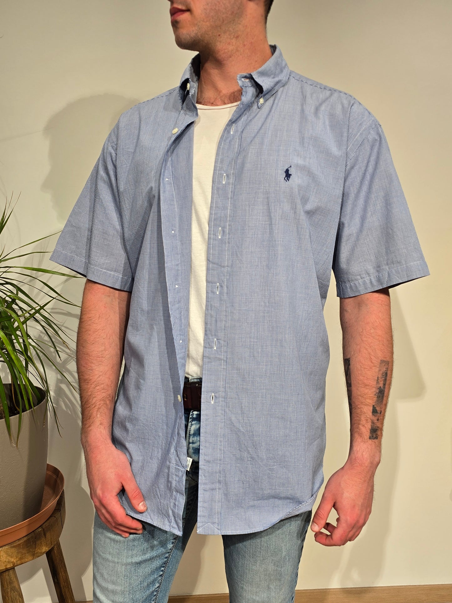 Chemise en coton à petit carreaux - L