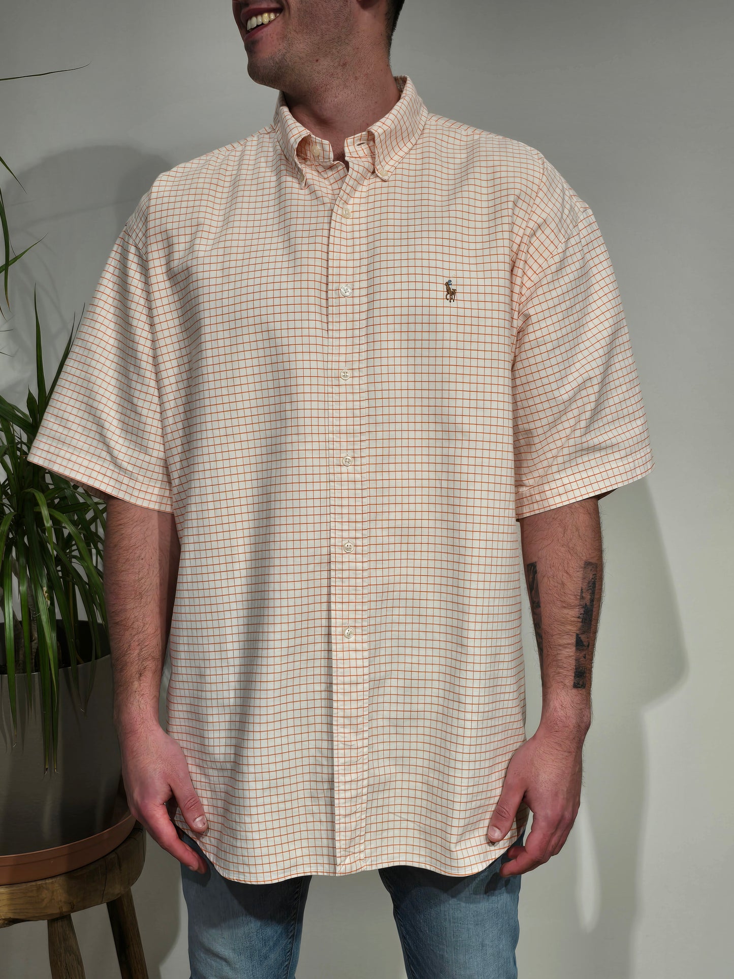 Chemise en coton à carreaux orange - XXL
