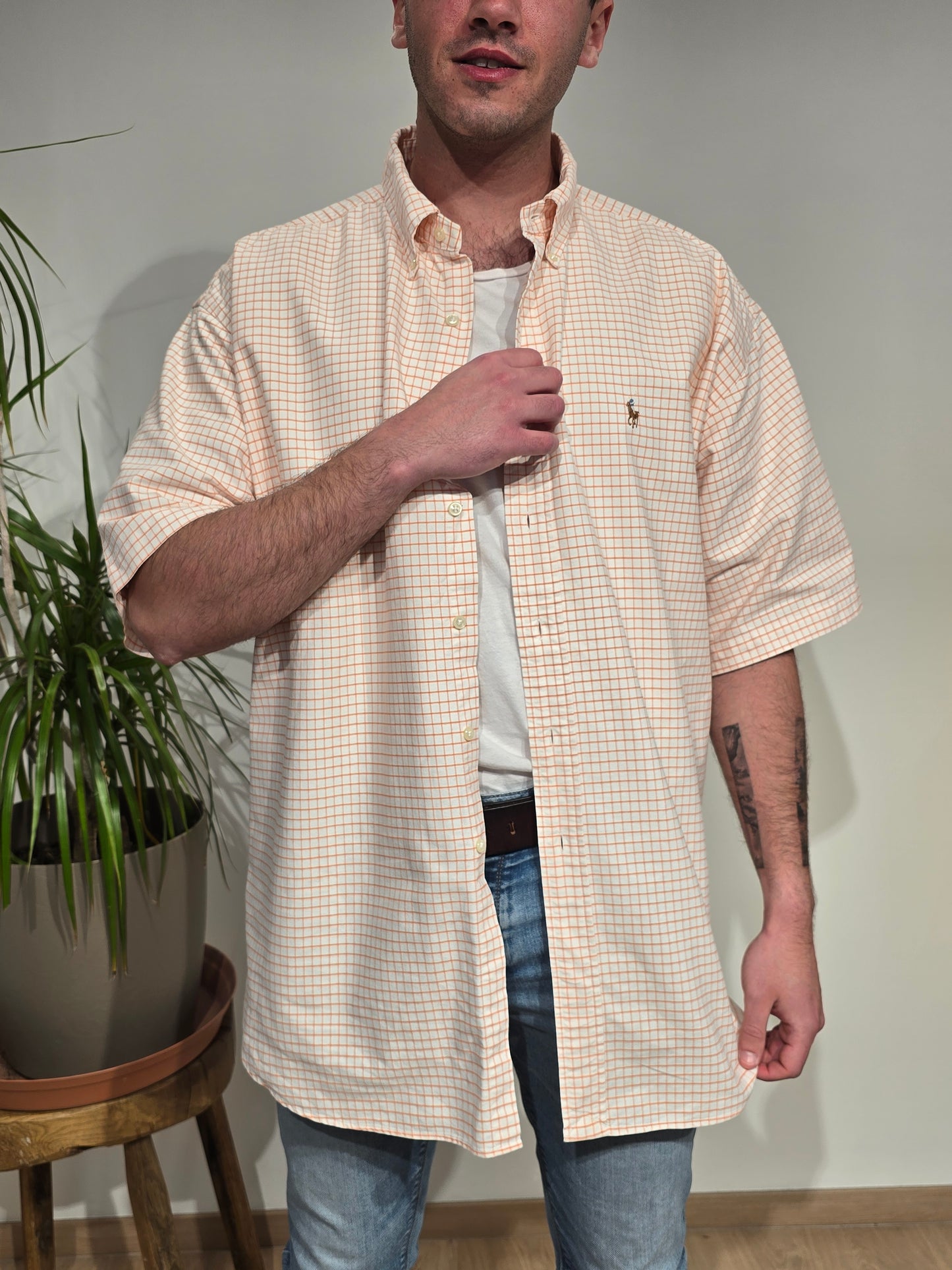 Chemise en coton à carreaux orange - XXL