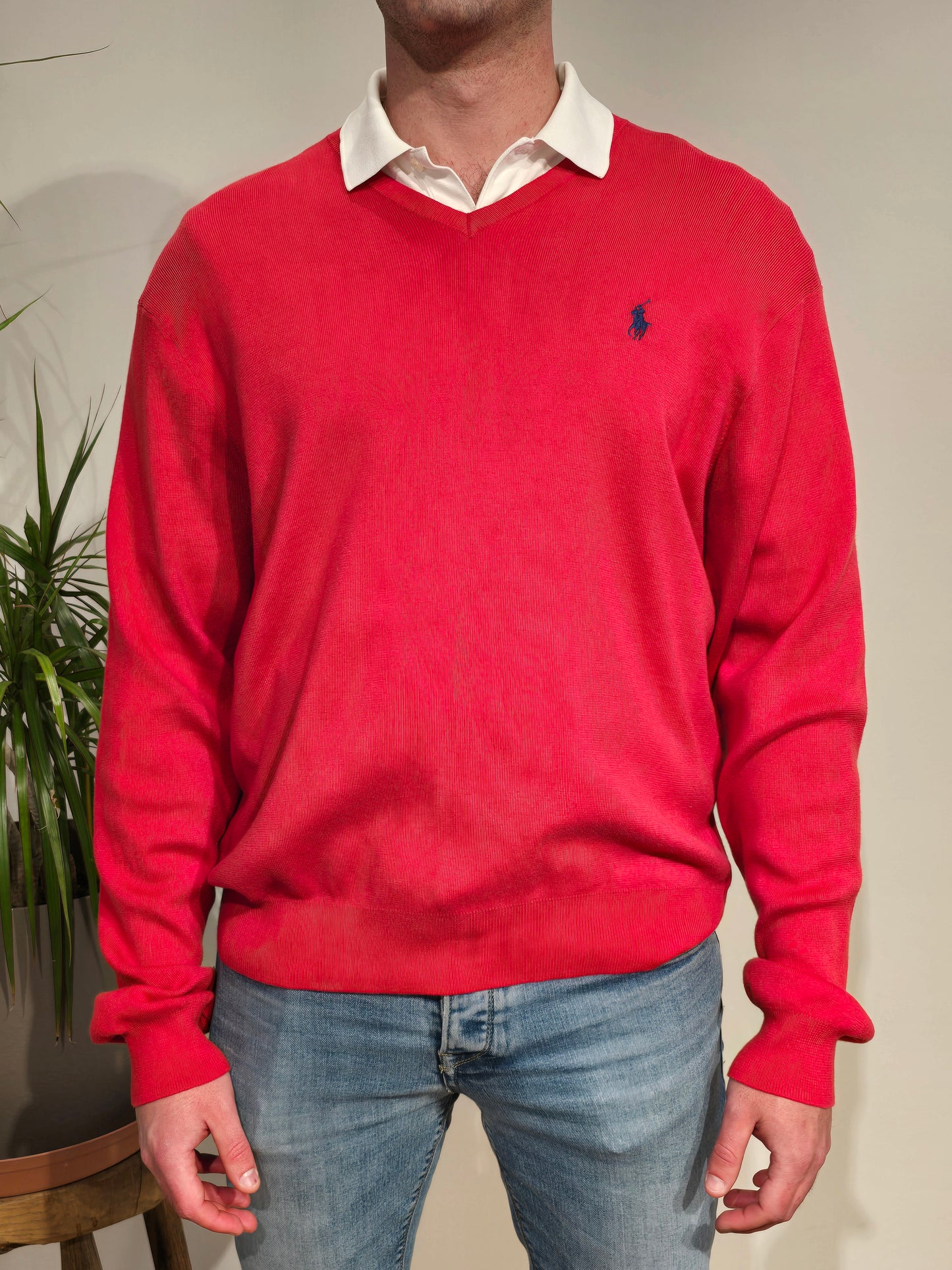 Pull col V en coton rouge - XL
