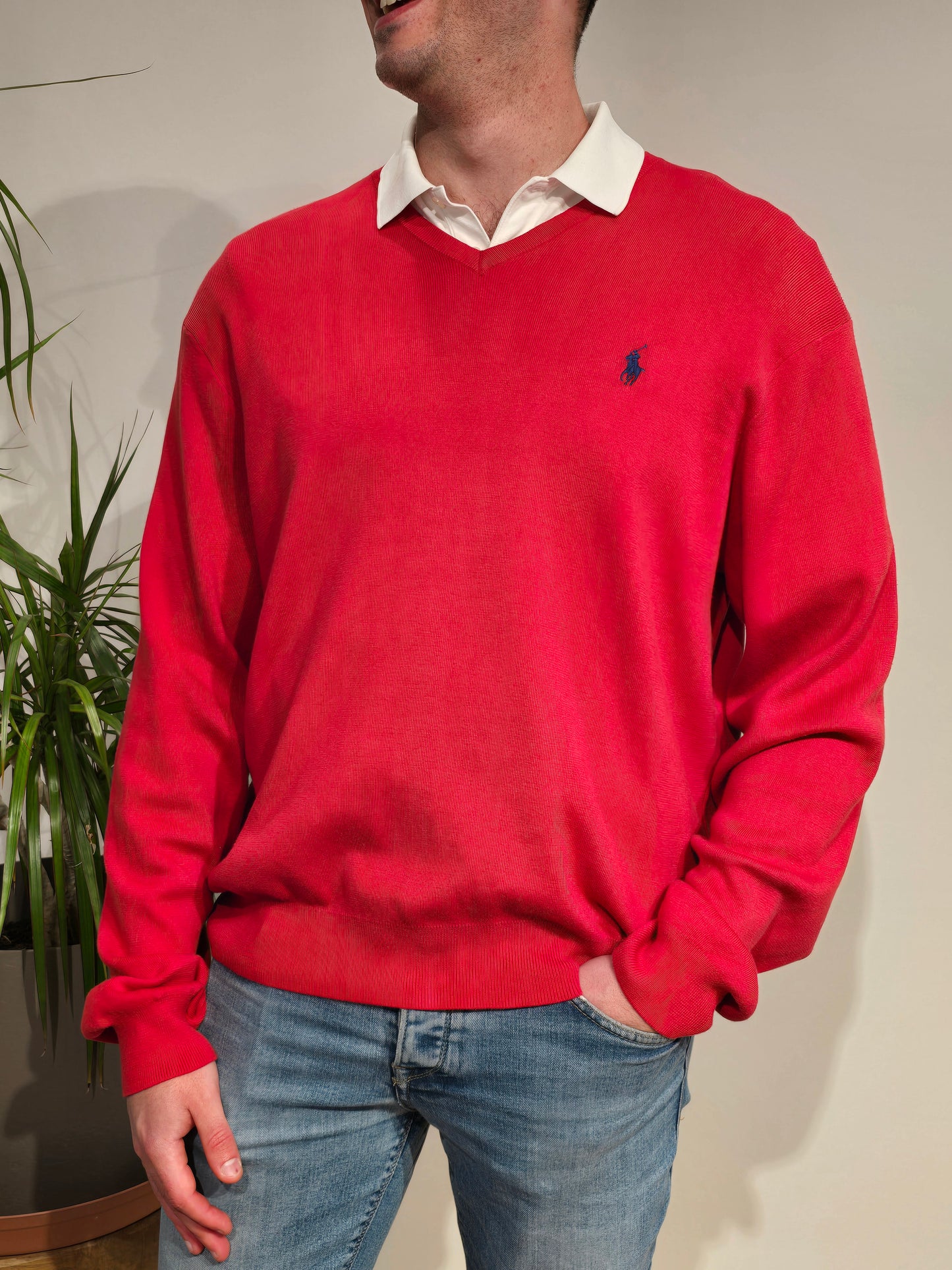 Pull col V en coton rouge - XL
