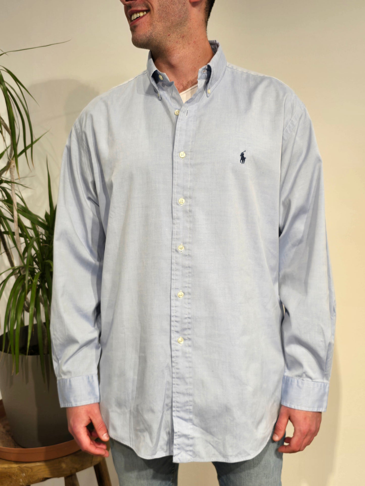Chemise en coton unie bleu - XL