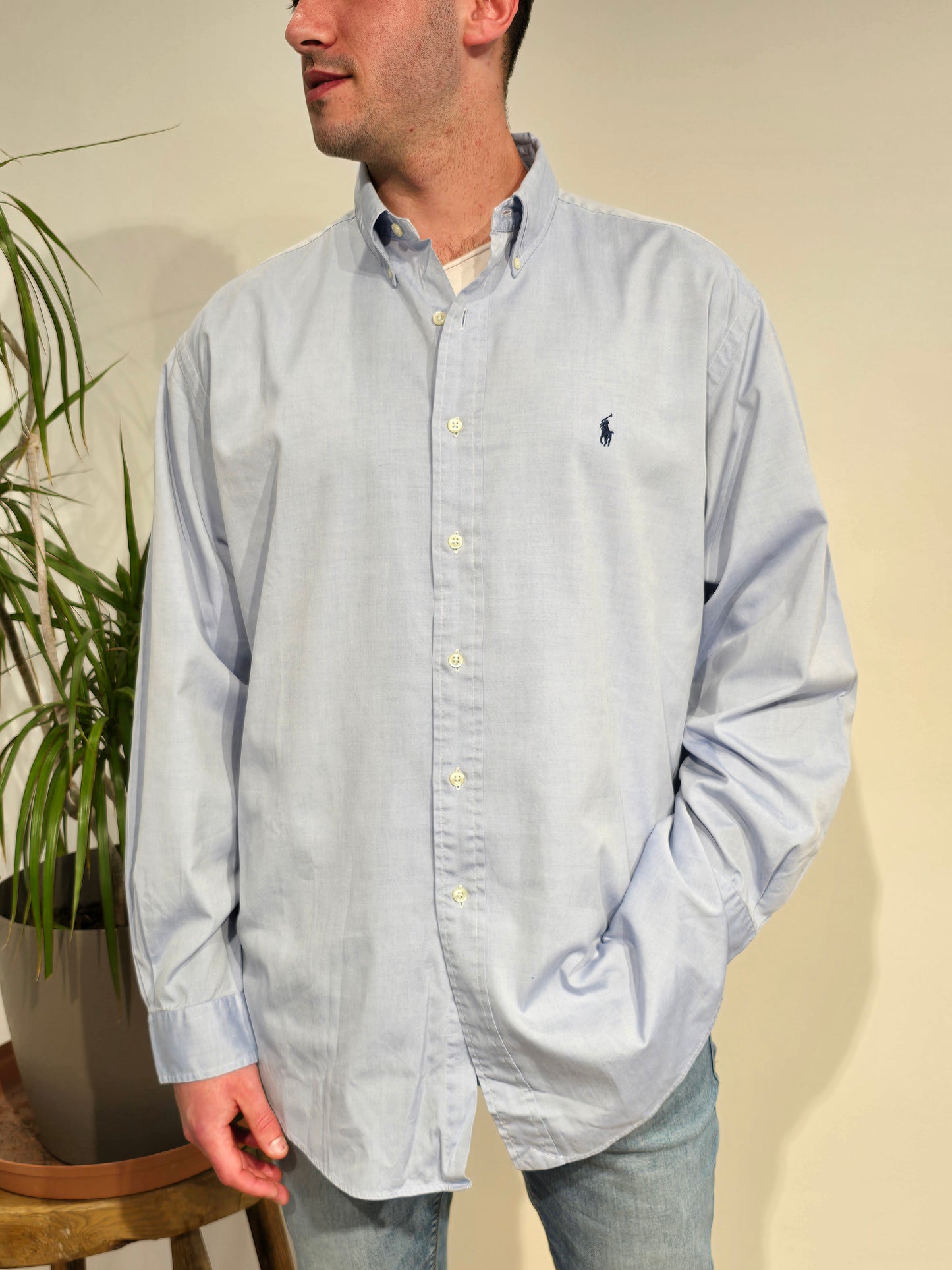Chemise en coton unie bleu - XL