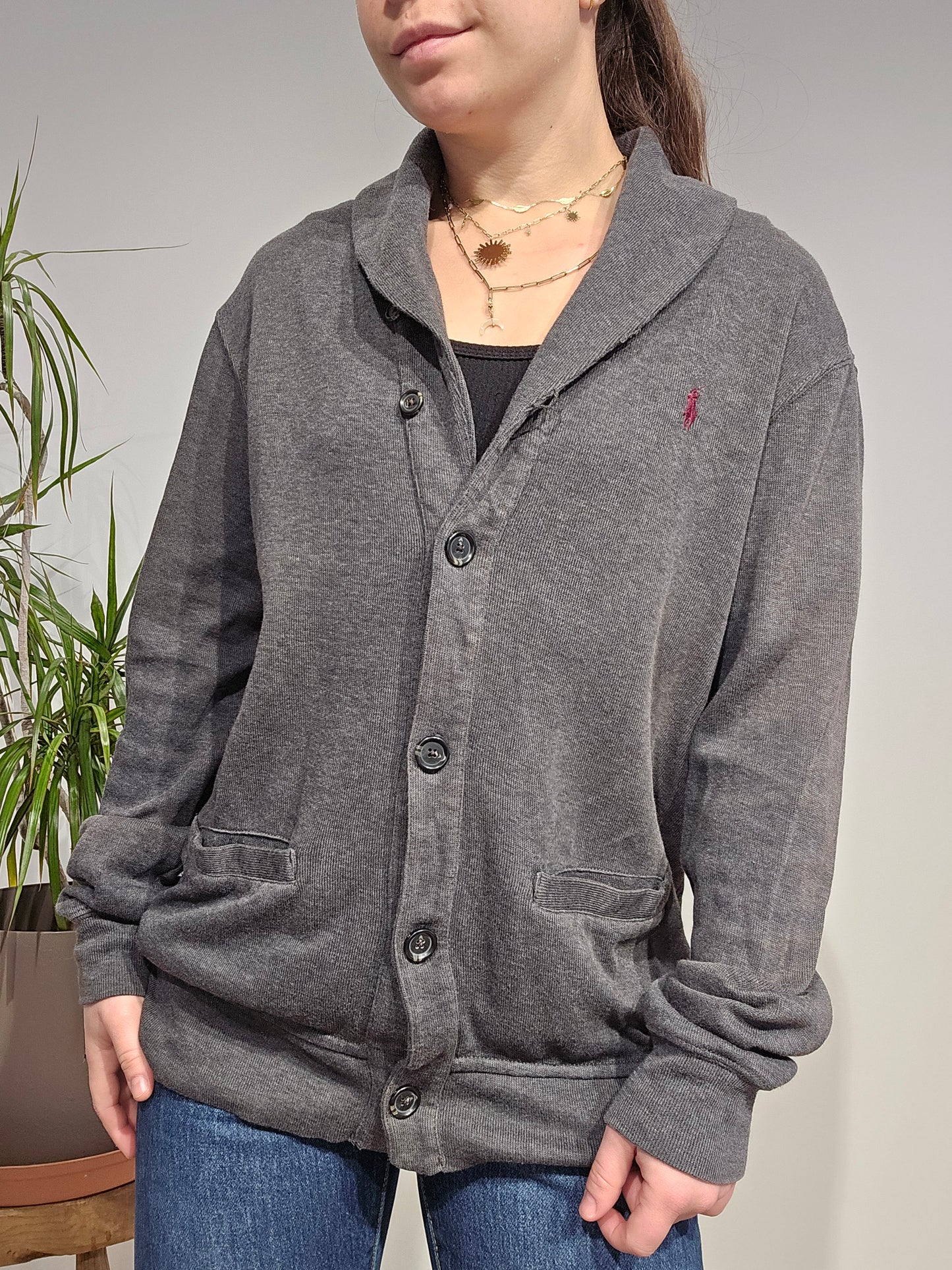 Cardigan en coton gris foncé - S/M
