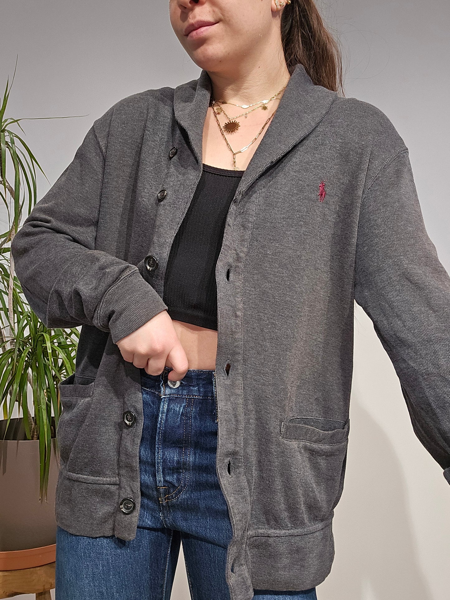 Cardigan en coton gris foncé - S/M
