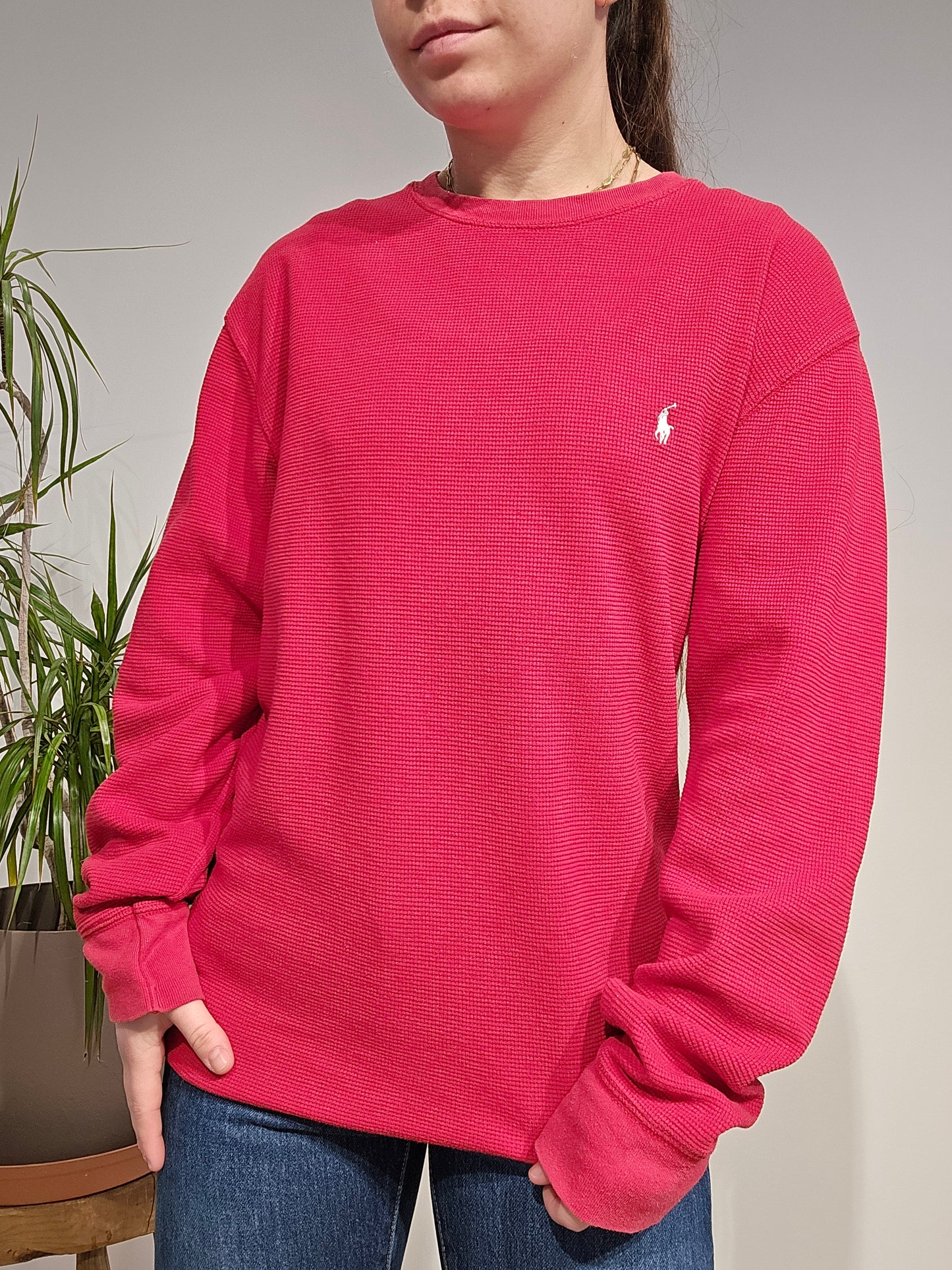 Pull léger en maille piquée rouge - L