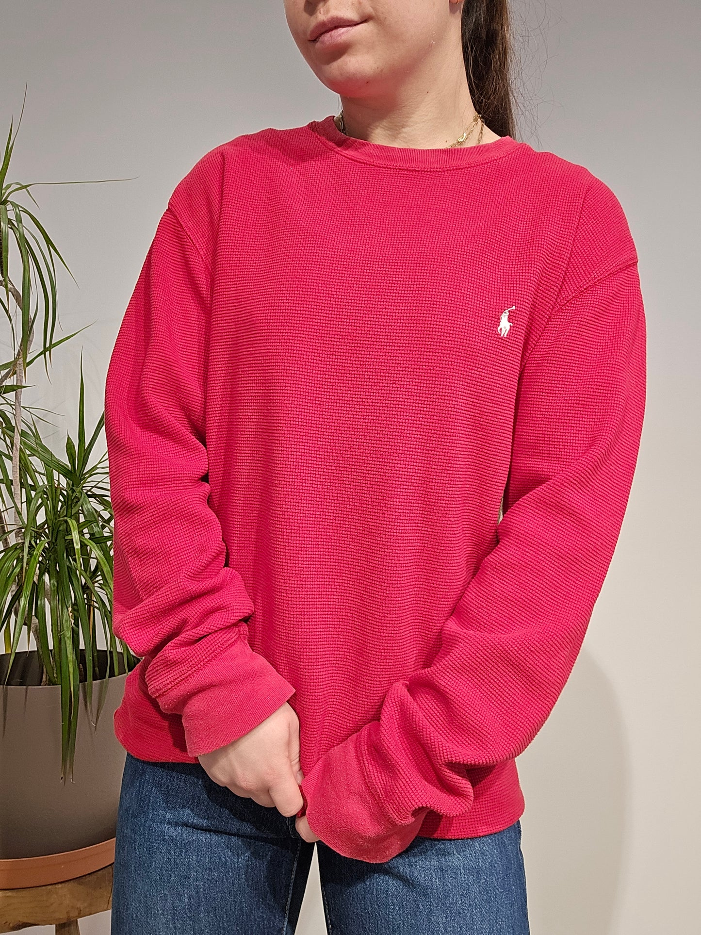 Pull léger en maille piquée rouge - L