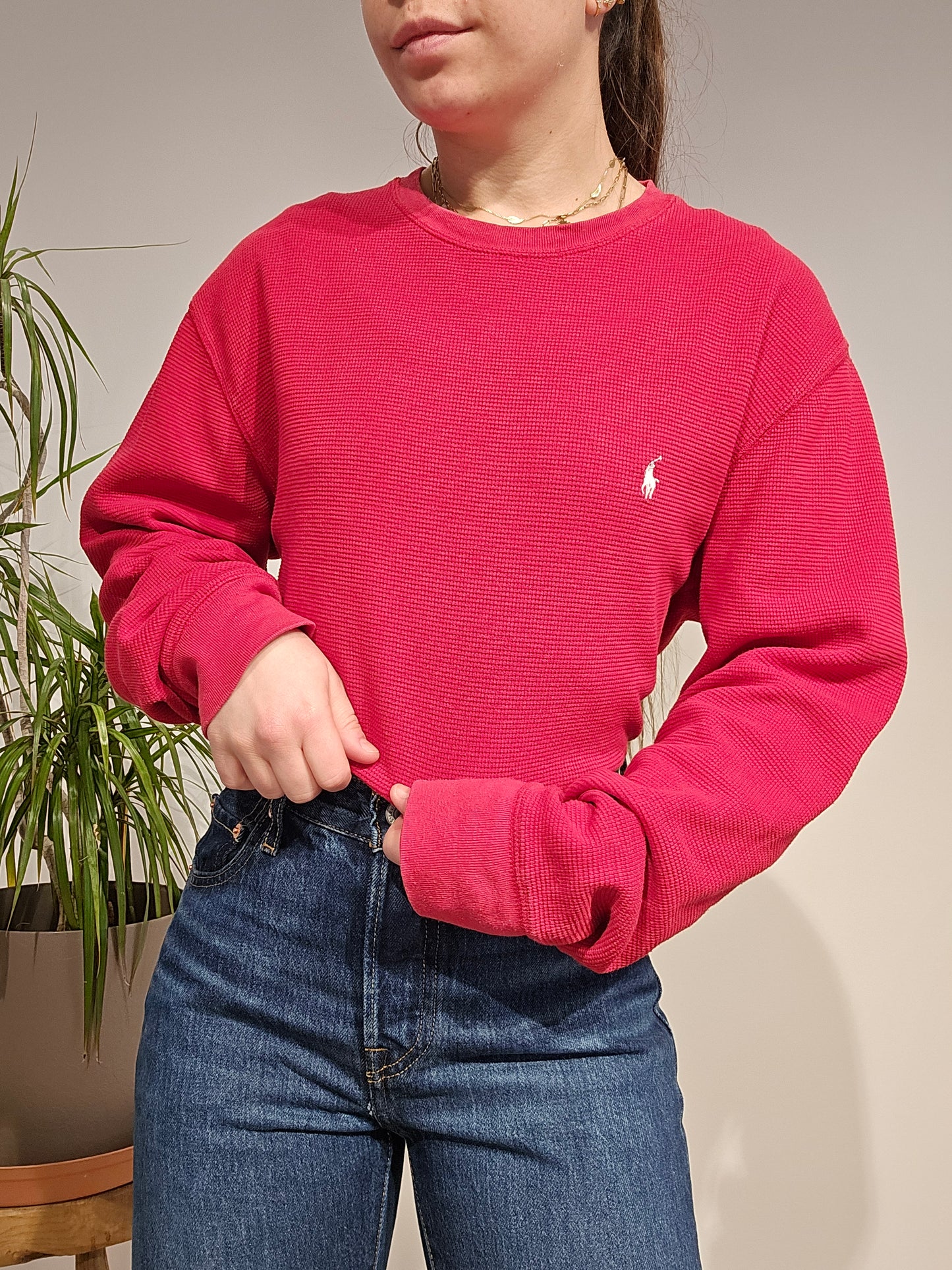 Pull léger en maille piquée rouge - L