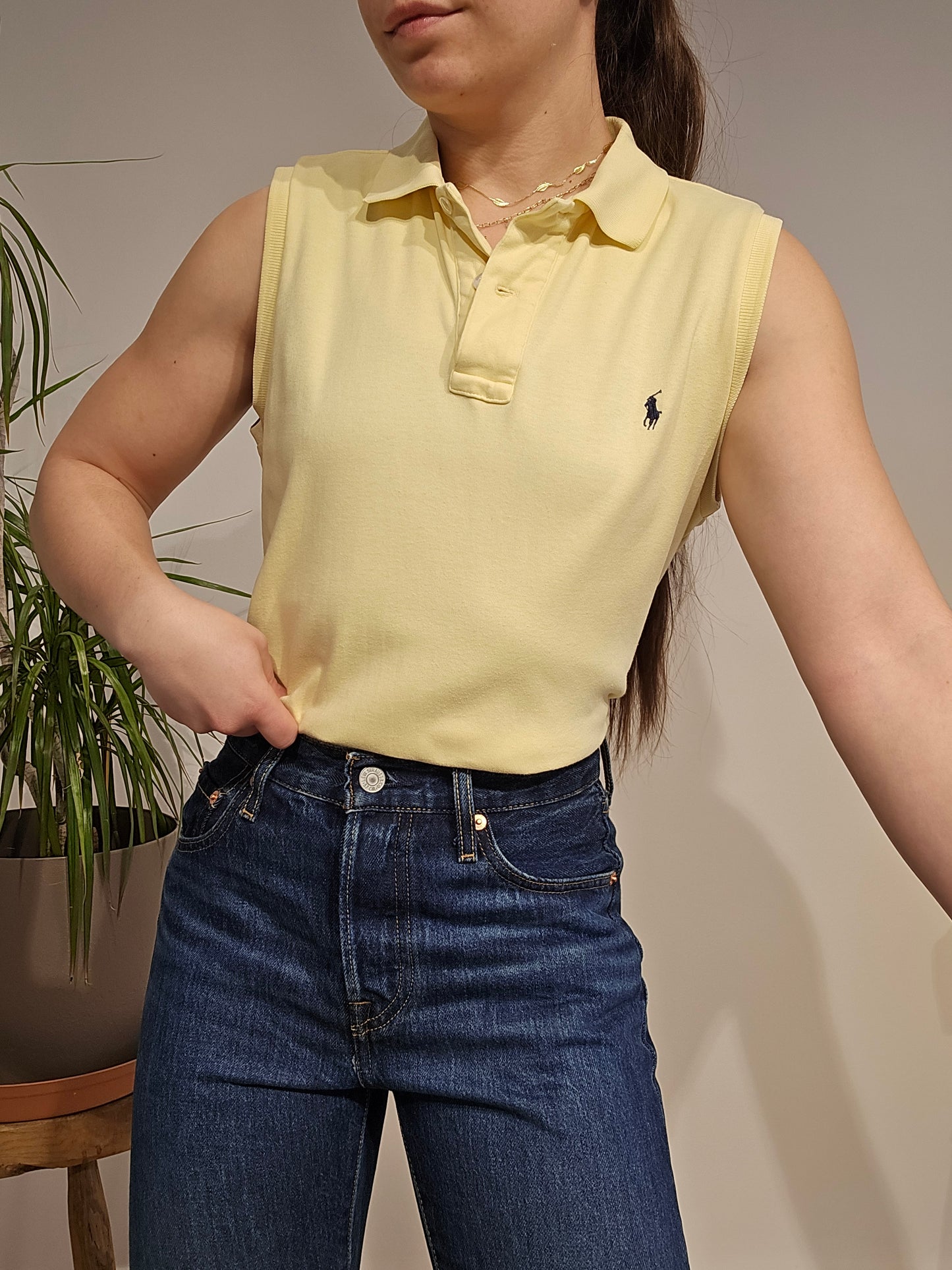 Polo débardeur en coton jaune - S/M