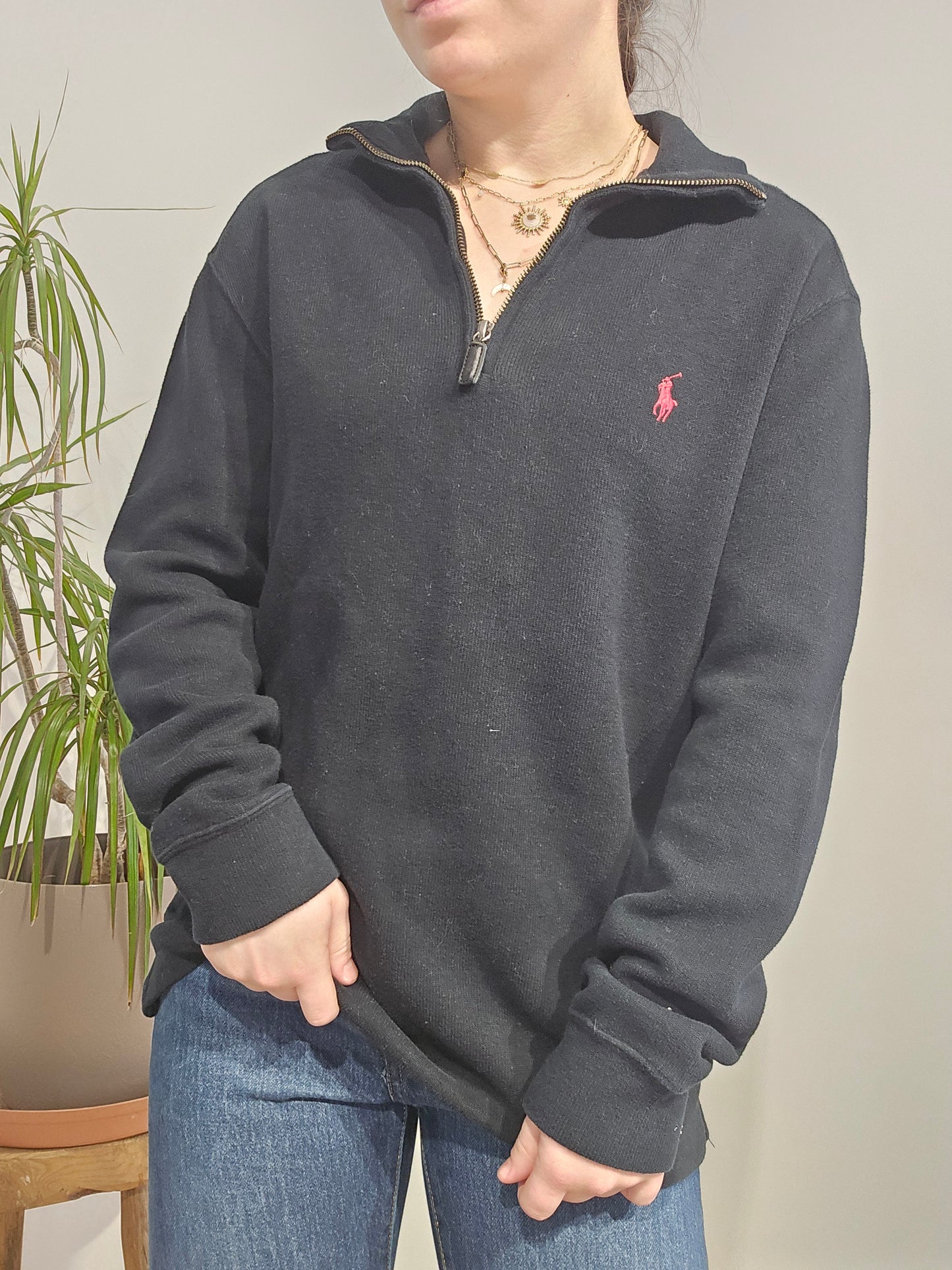 Pull camionneur en coton noir - S