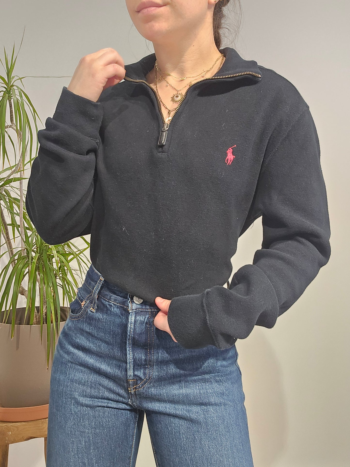 Pull camionneur en coton noir - S