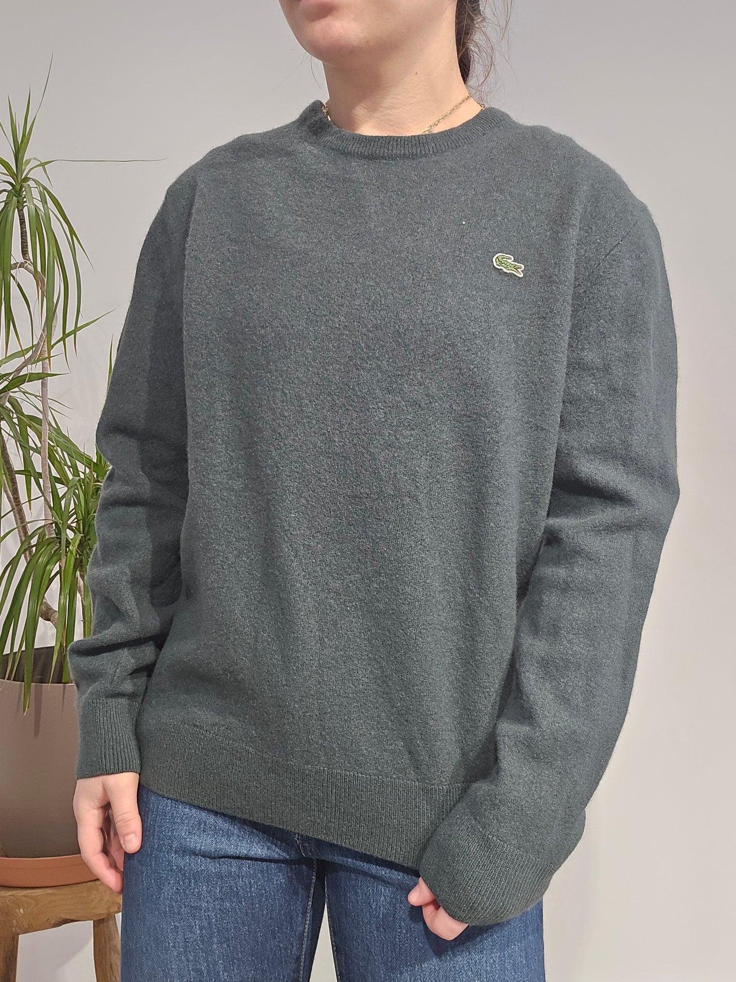 Pull en laine vert foncé - S