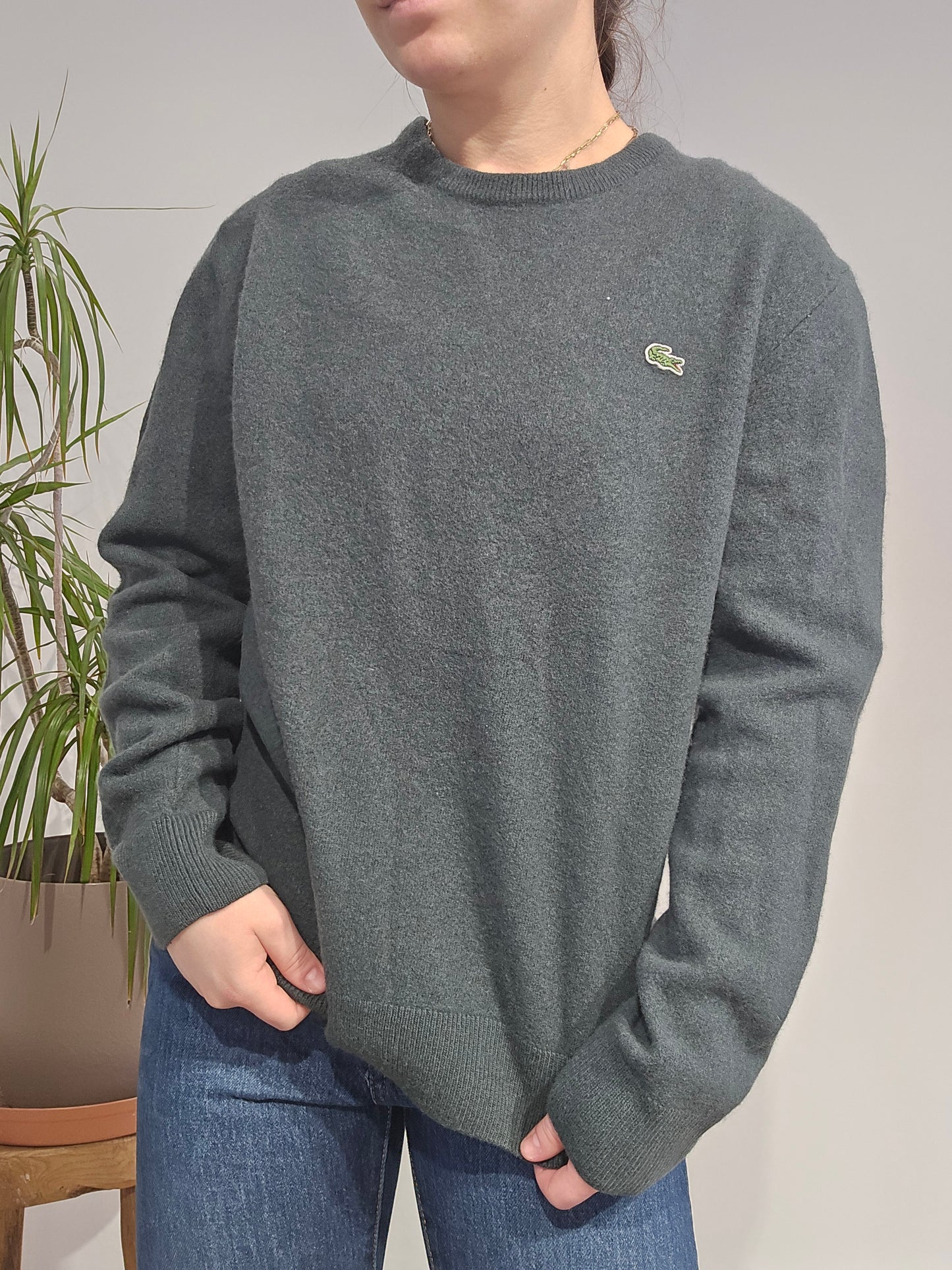 Pull en laine vert foncé - S