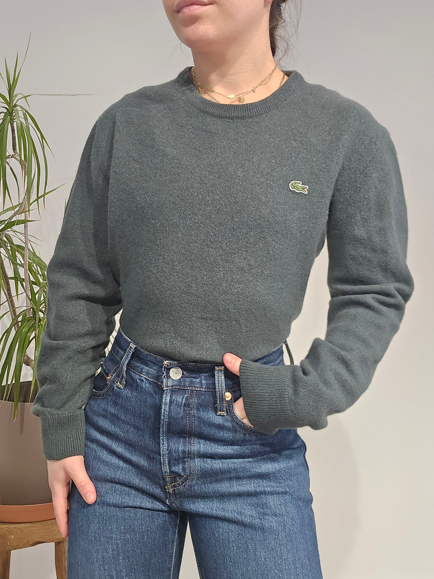 Pull en laine vert foncé - S